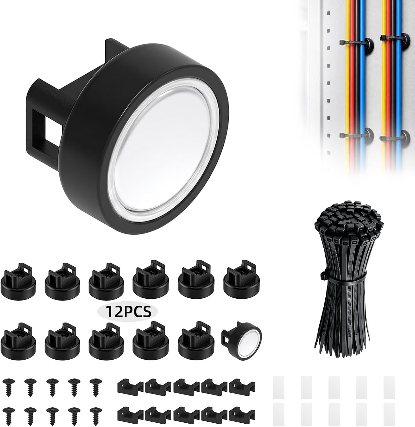 Magnetic Zip Tie Mounts, 12 PCS Magnetic Wire Holders, 25 LBS Cable Tie Mount Kit for Garage, Home and Automotive Cable Management