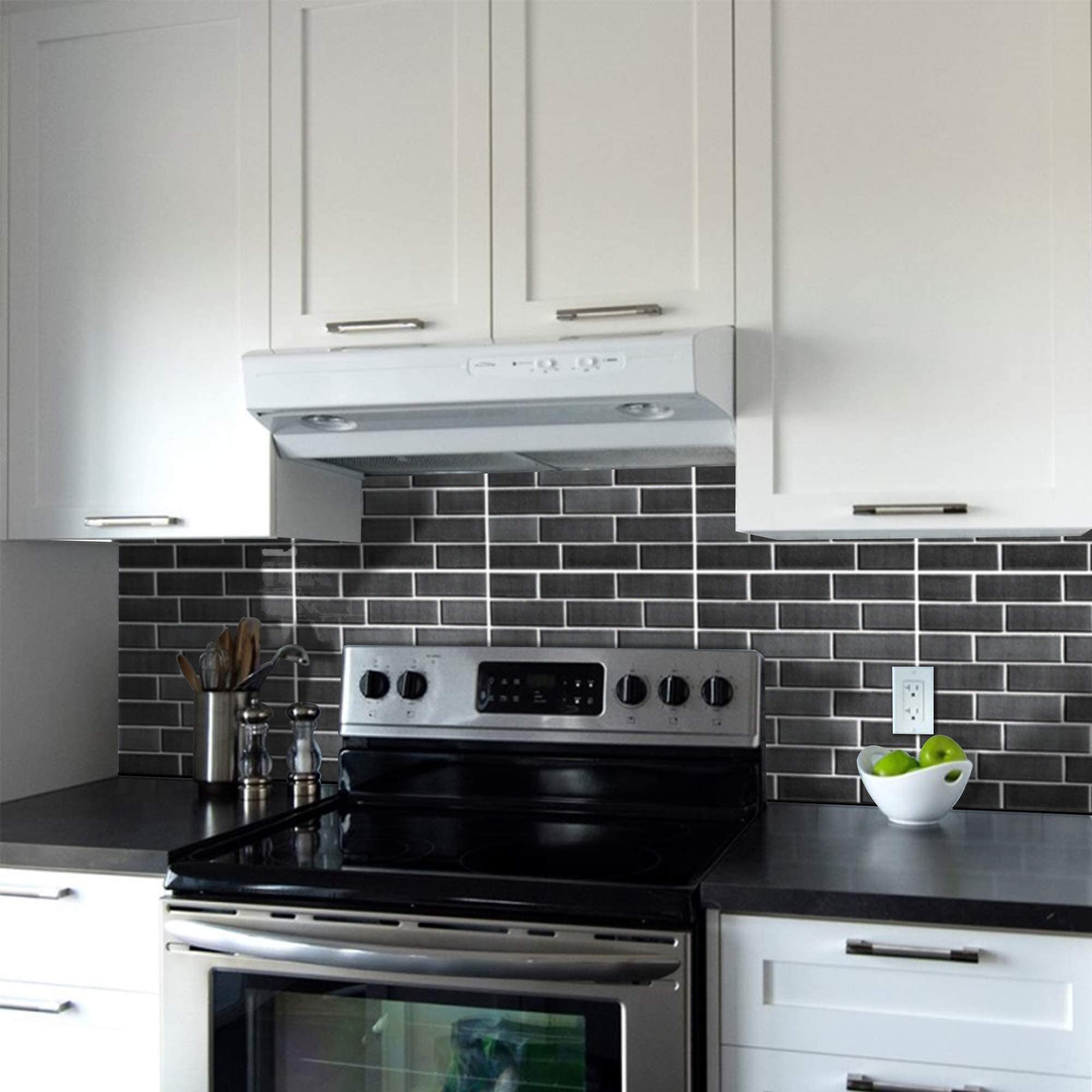 SHINEONE 12"×12" Frosted Kitchen Backsplash Peel and Stick, Heatproof 3D Wall Sticker for Bathroom Living Room, Self Adhesive PE Foam Removeable Wallpaper Decorative Tiles, Frosted Black, 5pcs