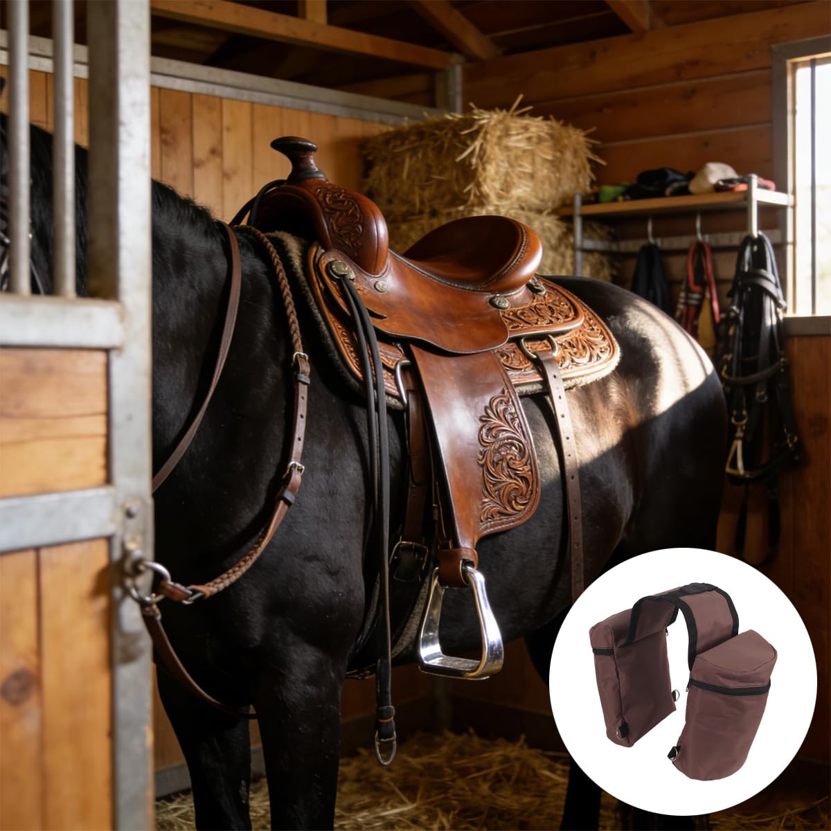 Bolsa de silla de montar para botella de agua, portátil y versátil, estilo Knaufhorn, ideal para rutas a caballo. Bolsa de silla de montar con forma de cuerno para café.