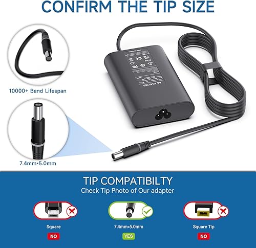 Miniatura 5 de Cargador para laptop de 65 W compatible con la serie Dell Latitude y más reemplazo de adaptador de CA de computadora de 0.291 in* 0.197 in