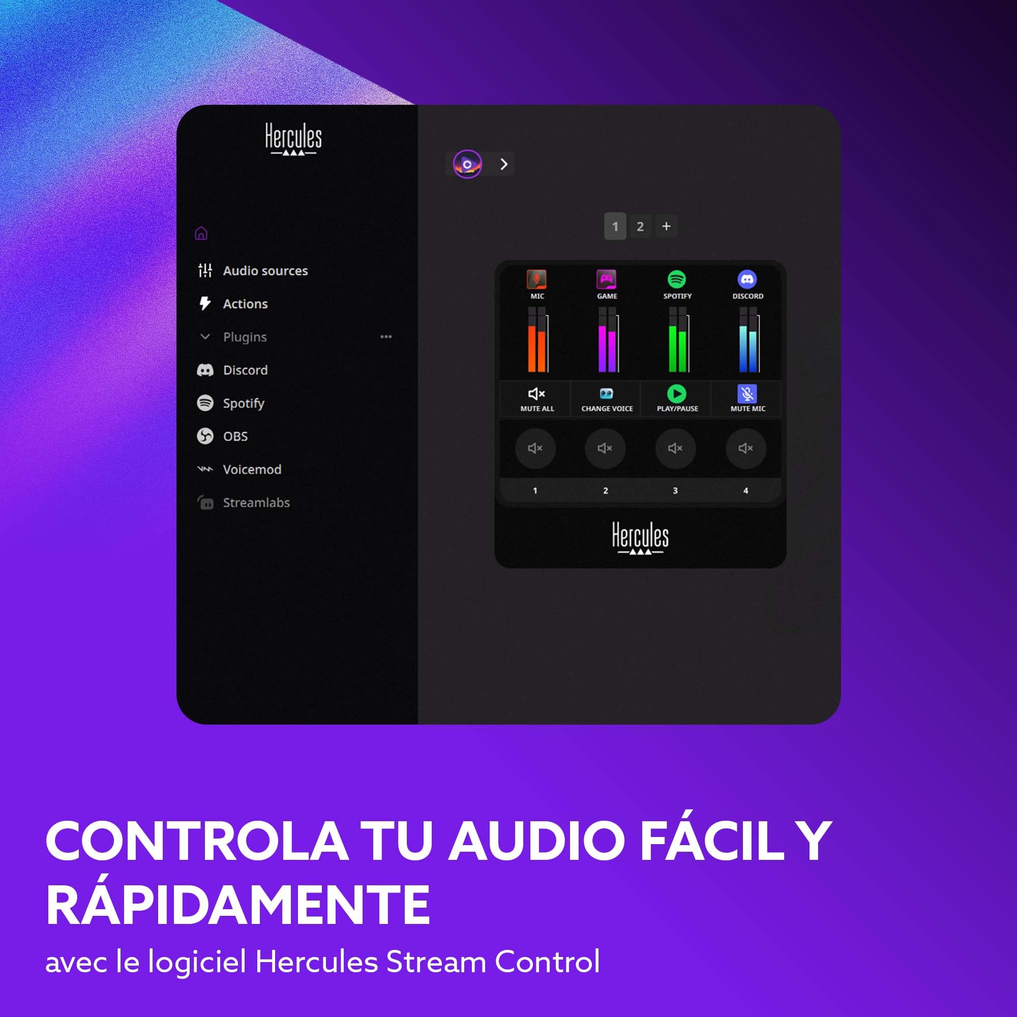 Hercules Stream Starter Kit - Pack de Audio para Streaming (Incluye Controladora Stream 100 con Pantalla LCD, Micrófono USB HUD-600 y 3 Meses de Voicemod Pro) PC Windows