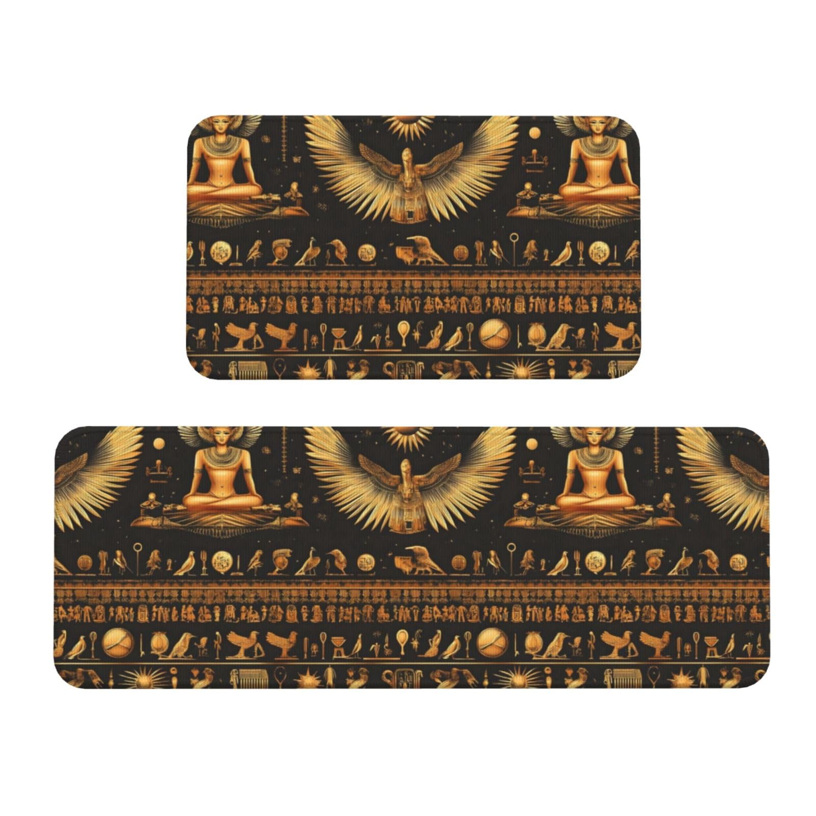 GVYGVY Antifatigue Kitchen Mats for Floor 2 Piece - Exotic Gold Pattern Print Kitchen Rugs Washable, Non Slip Runner Rug Standing Mat for Office/Bathroom/Laundry/Home Decor and Accessories