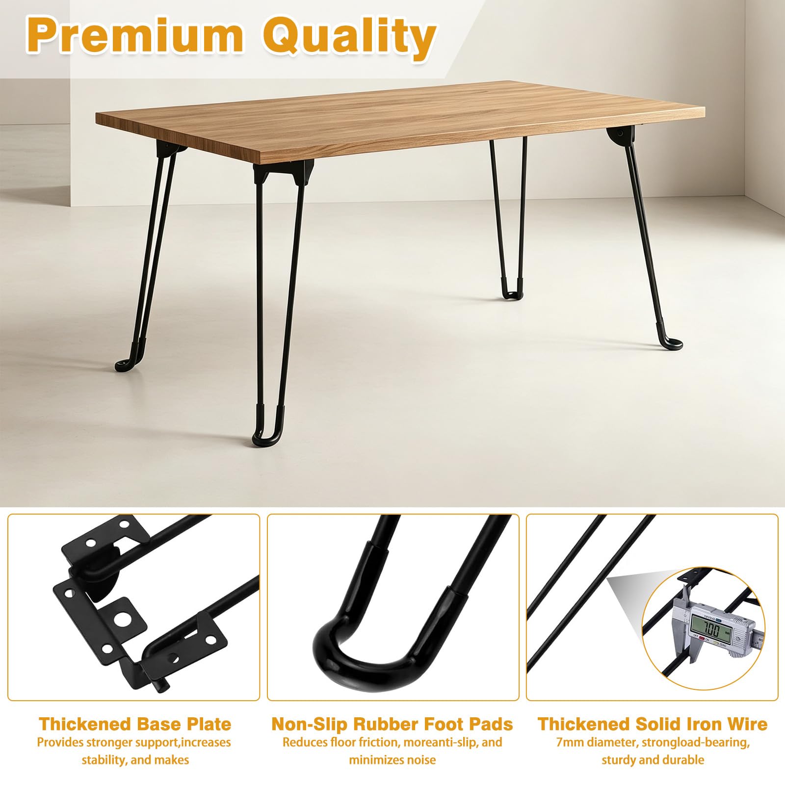 Chingcoo 4 Stück Tischbeine Klappbar, 32cm Haarnadel Tischbeine Outdoor Wetterfest Schwarz Tischbeine Metall für Couchtisch, Schreibtisch, Betttisch,
