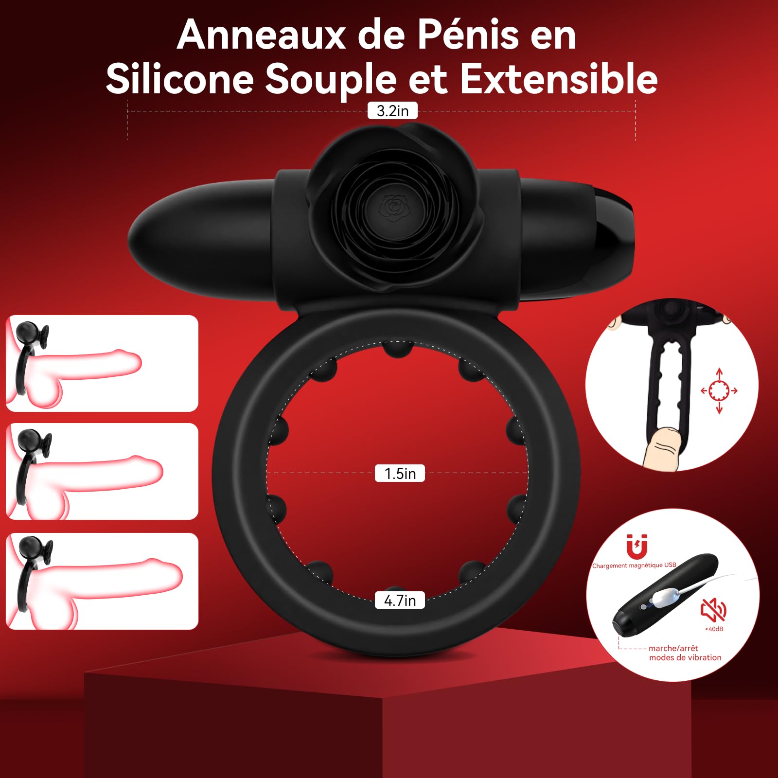 Anneau Penien Vibrant Sex Toýs Homme Couple - Anneaux de Pénis avec Vibromasseur Bullet, Anneau Vibrant Pénis Homme avec 10 Modes de Vibration pour Stimulation Testicules Clitoris Sex Toys Couple