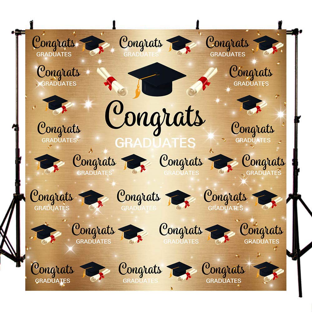 Mocsicka Graduation Backdrop 6x6ft Black And Gold Congrats Grad Class ...
