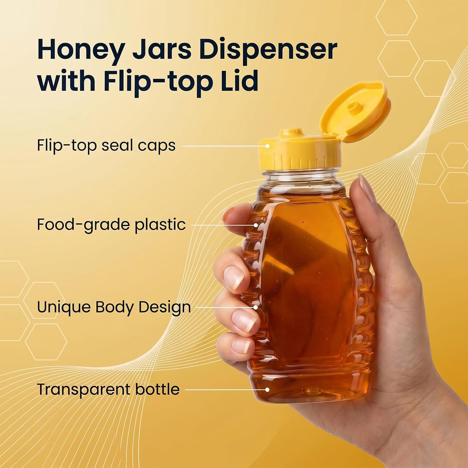 2 Pcs Honey Dispenser HoneyBottles, Empty HoneyBottles Squeeze Container