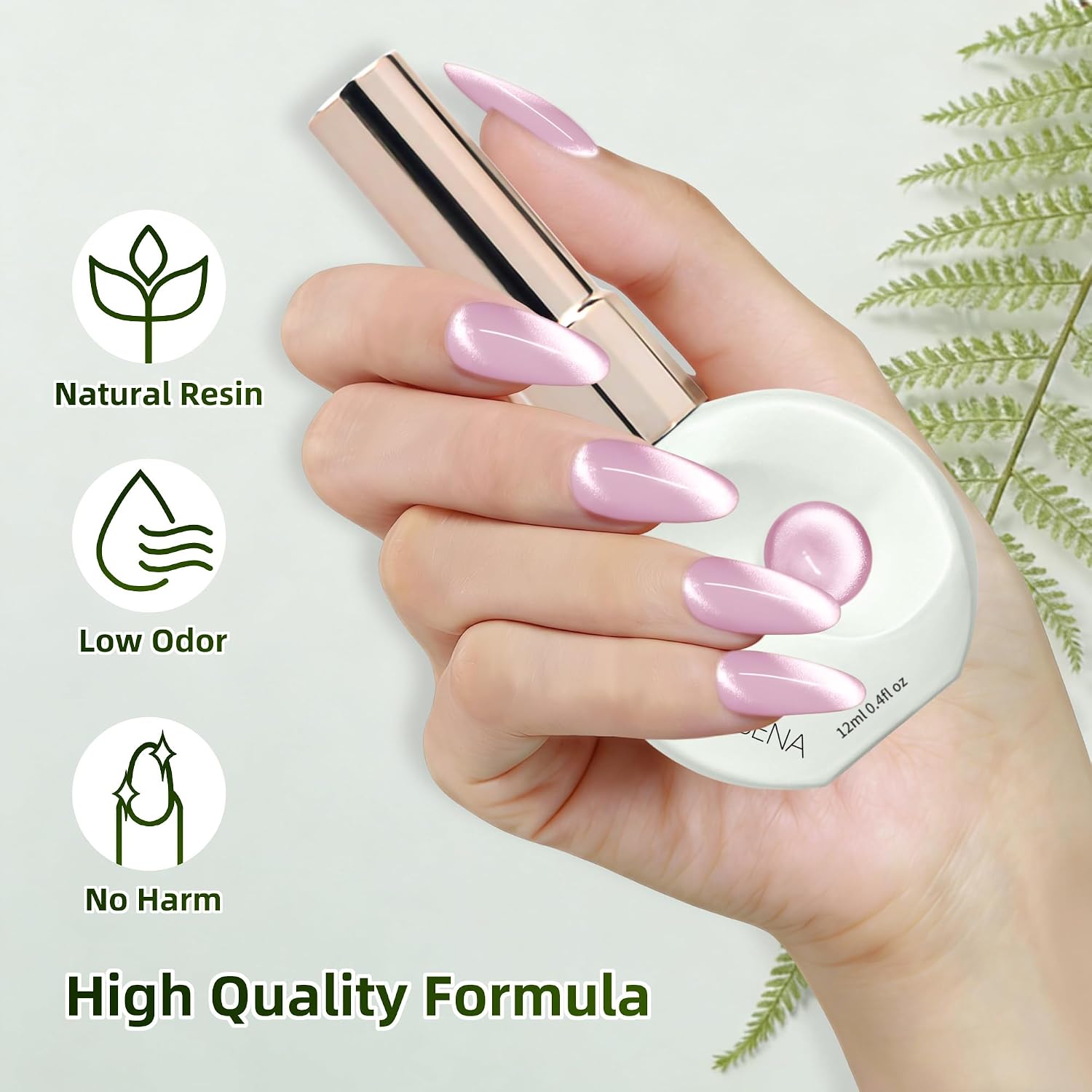 Cat Eye Gel Nail Polish 6Pcs Set,Magnetic Nail Polish with Glass Cat Eye Effect,UV Light Gel Nail Polish Soak Off, Cateye Gel Polish for Home Salon & DIY Nail Art(12ml Each Nude to Red)