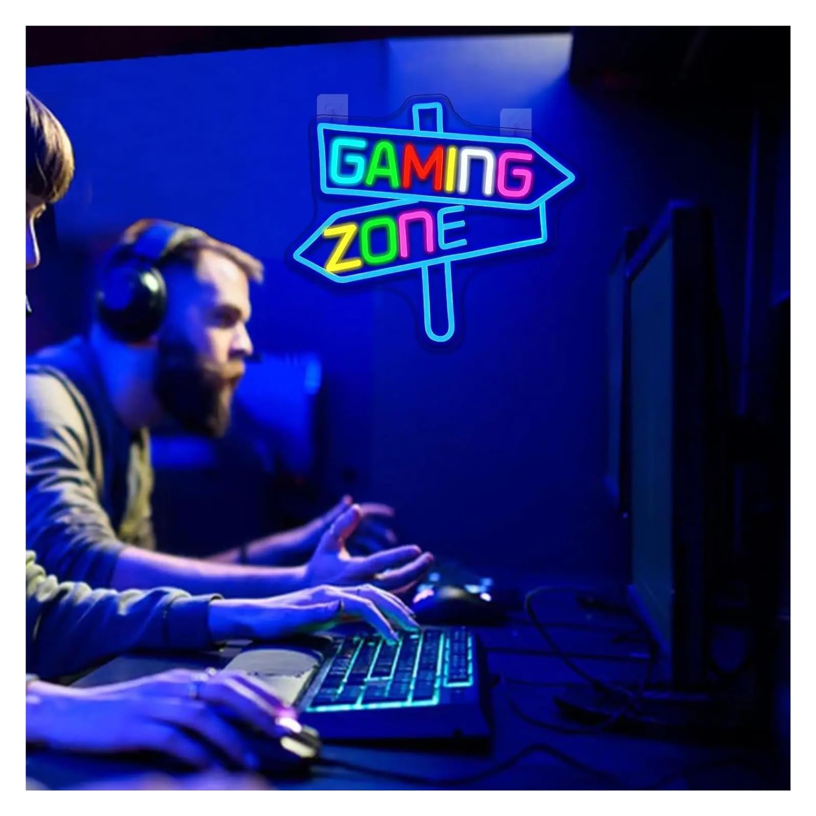 Décor Mural Lumière Enseigne Lumineuse LED Néon Gaming Zone Avec Flèche Et Intensité Variable, Idéale Pour Une Salle De Jeux, Un Bar Ou Une Soirée Entre Amis