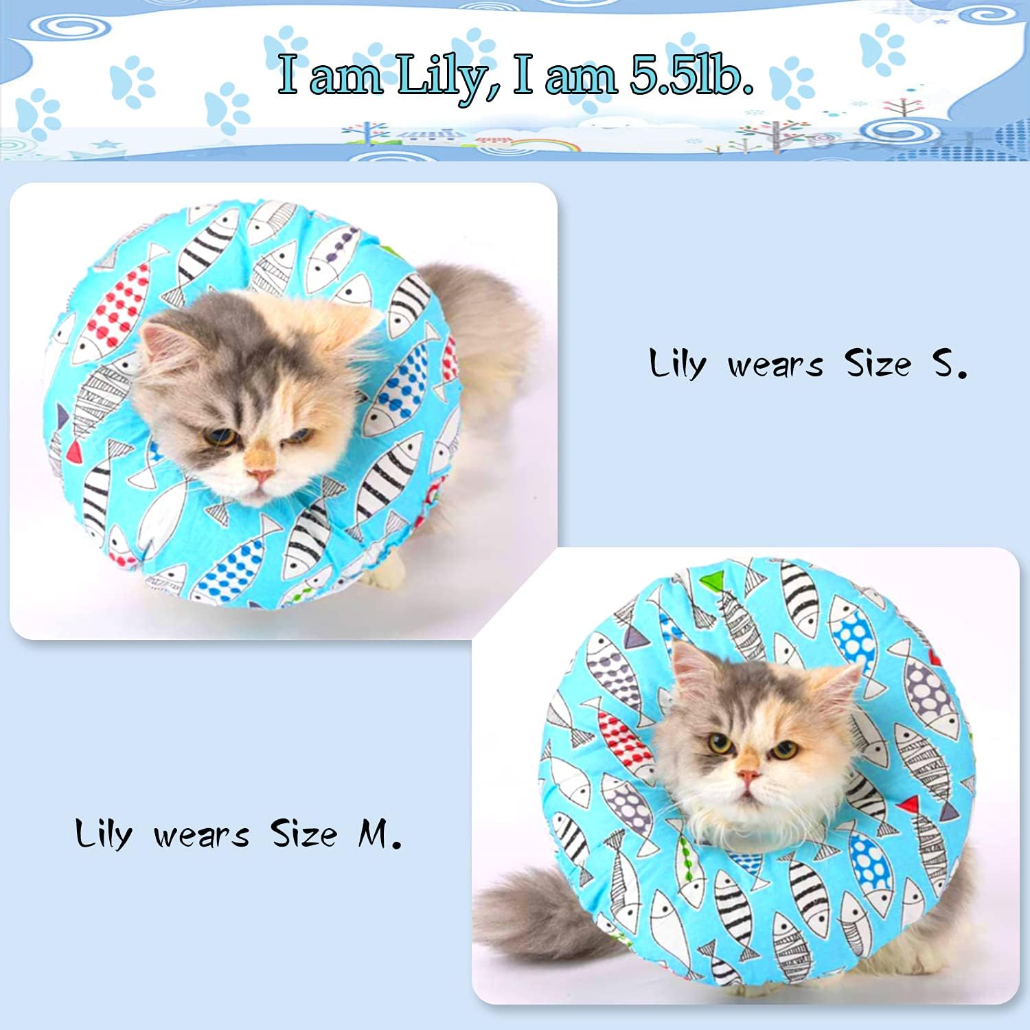 Adjustable Cat Recovery Collar Soft Cone for Cat’s Head Wound Healing Protective Cone After Surgery Elizabethan Collars for Pets Kitten and Small Dogs Medium