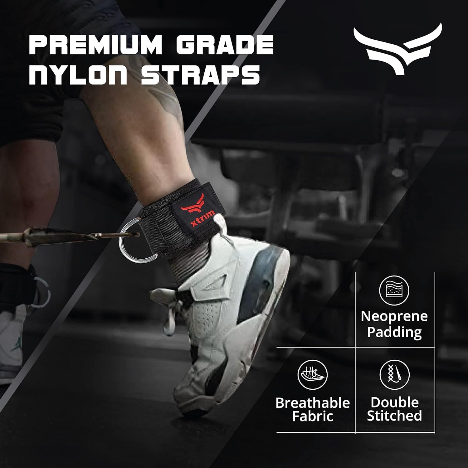 XTRIM Unisex Ankle Straps with Metal D-Rings for Cable Machine, Red 1