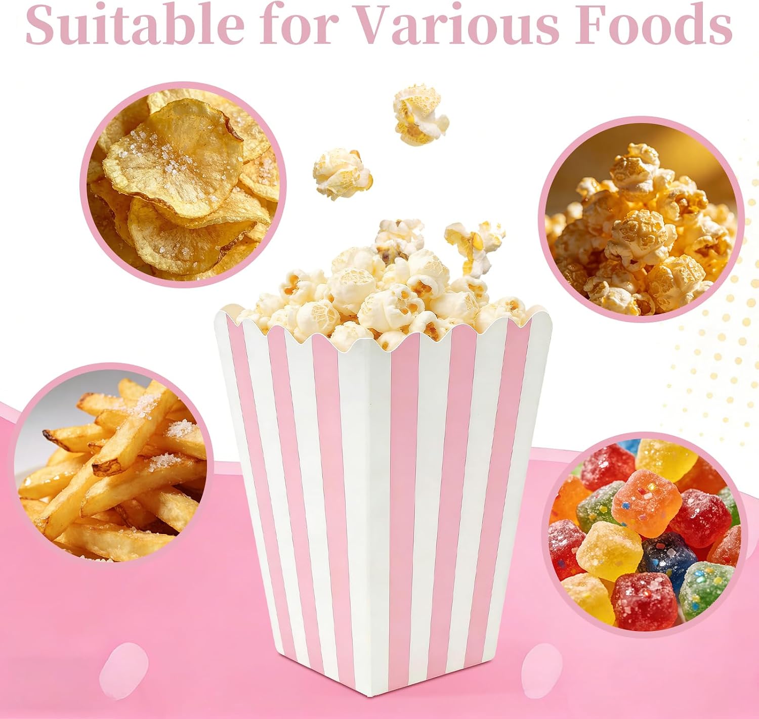32 Pack Pink Popcorn Boxes, 4.6" x 2.7" Mini Popcorn Buckets