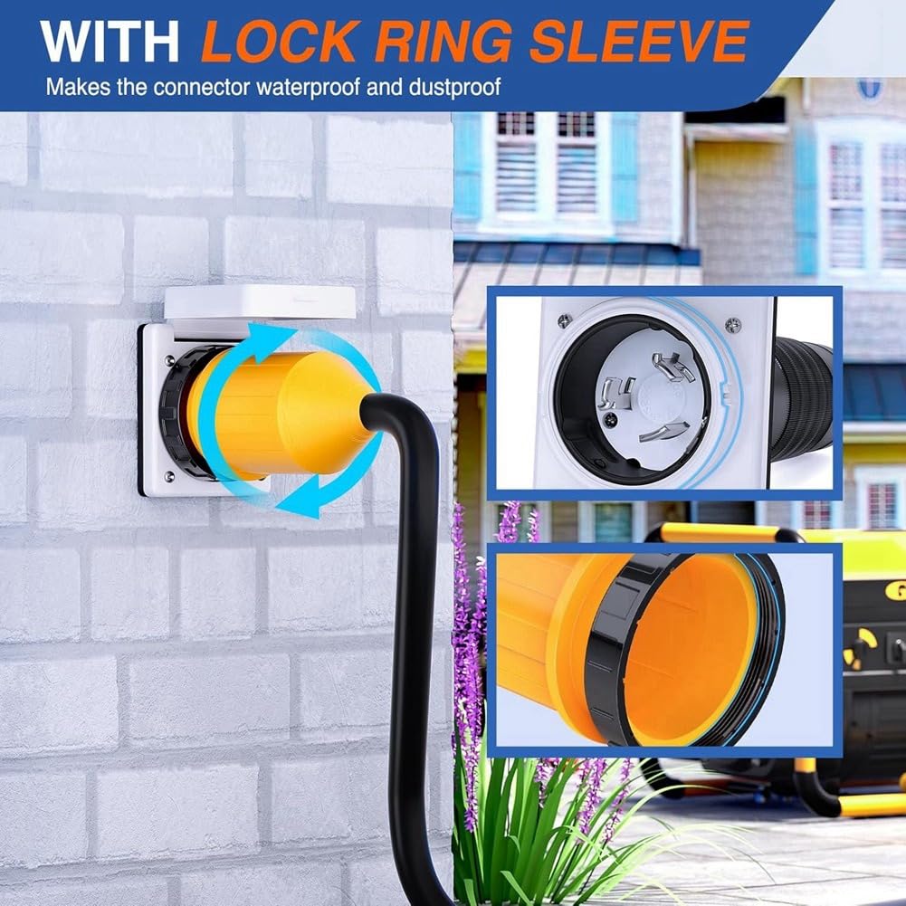 Kit Alimentación con Corriente para Vehículos Recreativos 50 Amperios con Protector Cable Arranque 125/250 V NEMA SS2-50P SS2-50R Bloqueo por Macho Hembra