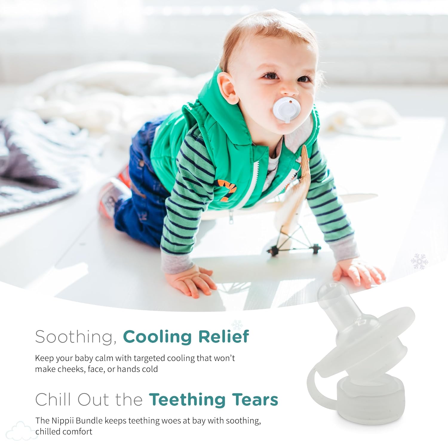 Nippii Freezer Teether Pacifier & Ice Cube Tray - Soft Silicone Freezable Teething Paci for Baby Teething Relief - Cold Teething Toy for 0-9 Months - BPA Free, Medical Grade & Easy to Clean