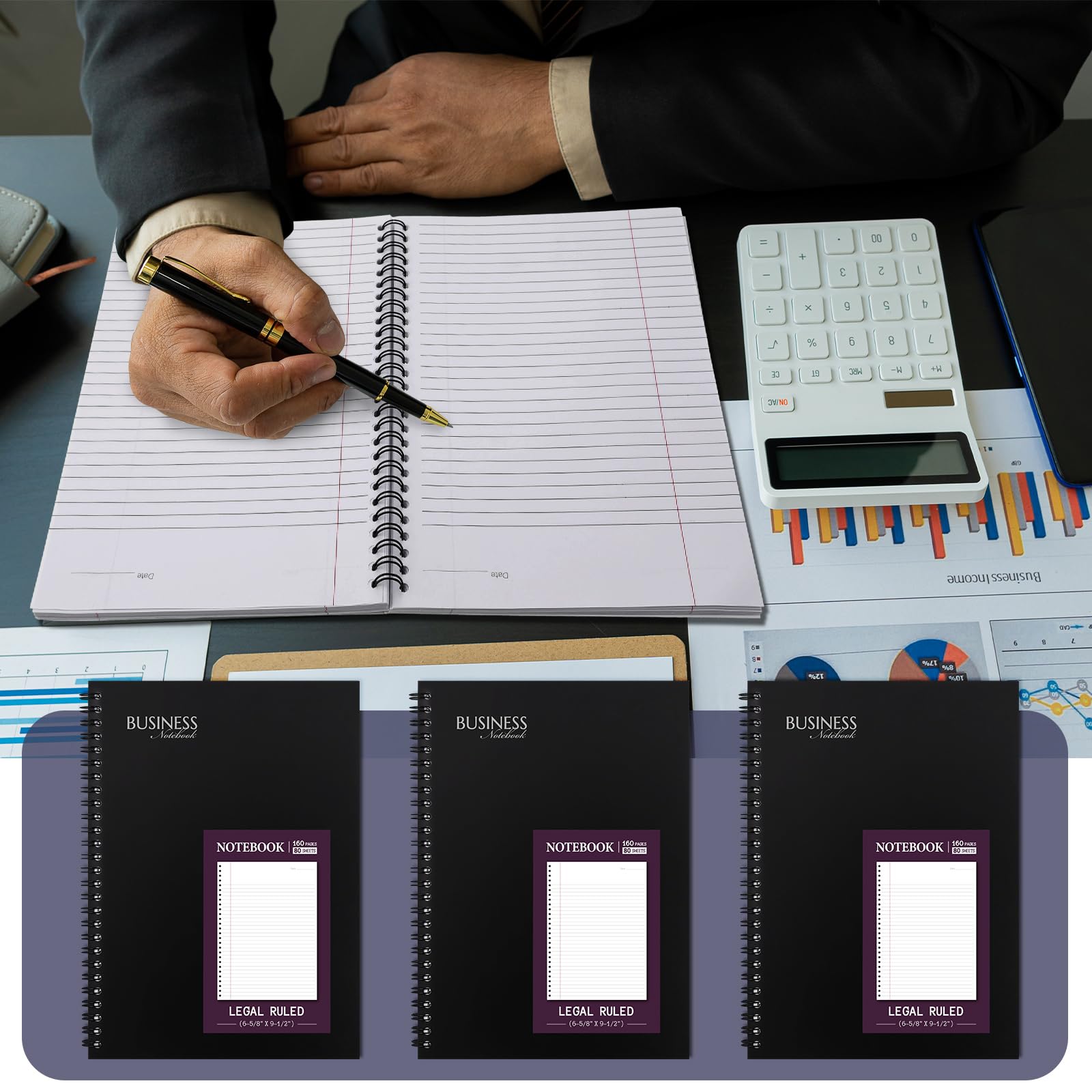 Resurhang Confezione da 8 quaderni a spirale legali a righe, 8 x 27,9 cm, 80 fogli per blocco, diario professionale per ufficio, agenda, lavoro, riunioni, uomini e donne (viola)