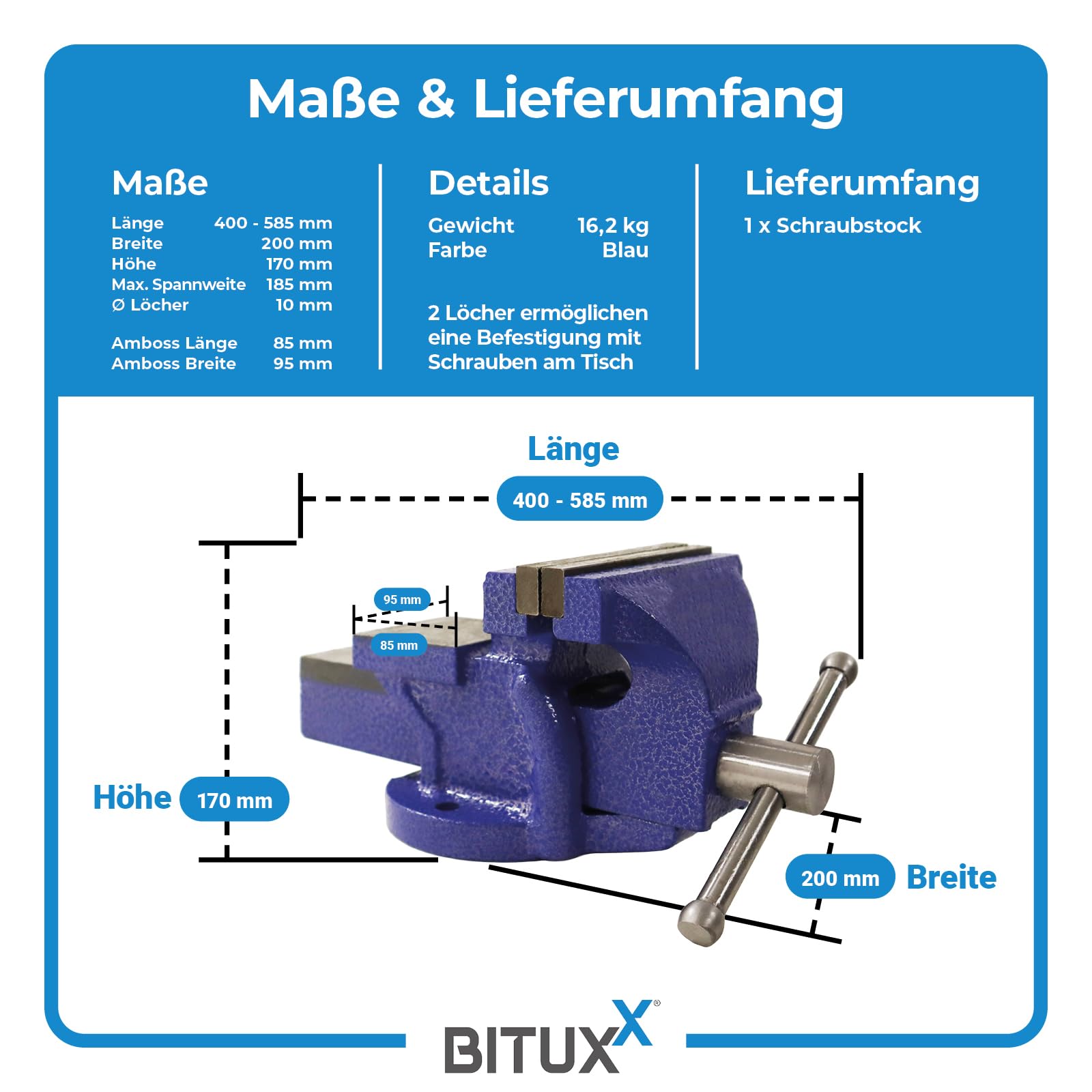 Bituxx Schraubstock Handschraubstock Werkbank Werkstatt 200 mm mit Amboss