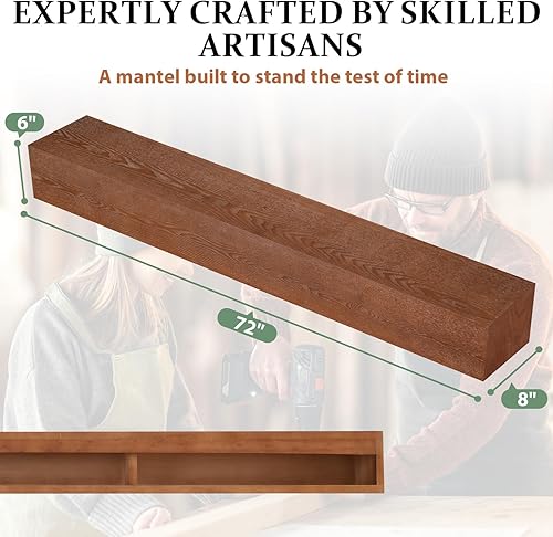 Miniatura 2 de Weyderk Mantel, mantel de chimenea de 72 pulgadas hecho a mano sólido con soporte de metal invisible resistente, estante flotante, mantel de