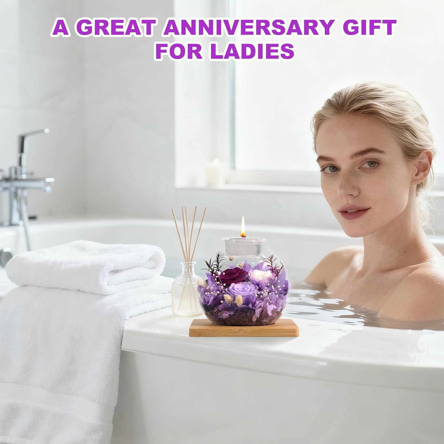 Preserved Flowers in Glass,Birthday Gift for Women,Fragrant Flowers in Glass Dome,Fresh Flowers for Delivery Prime,Gifts for Mom,Wife, for Women, Thanksgiving,Christmas(Purple) - Image 5