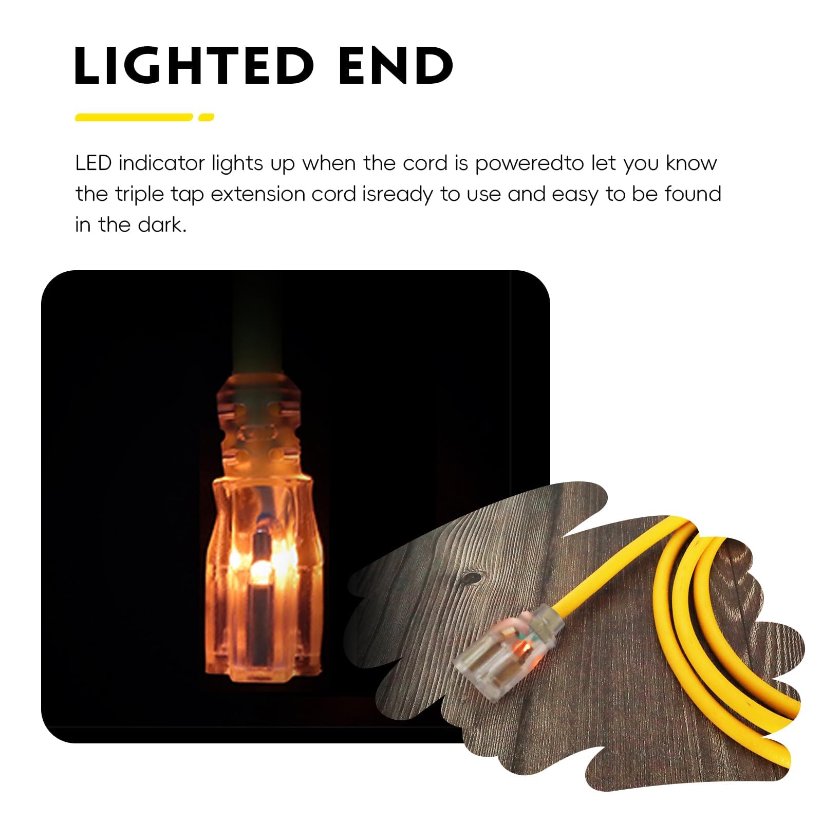 EP Cable de extensión para exteriores iluminado de 14/3 de calibre 14, SJTW, cable de extensión amarillo resistente con enchufe de tierra de 3 puntas, ideal para césped, jardín, electrodomésticos