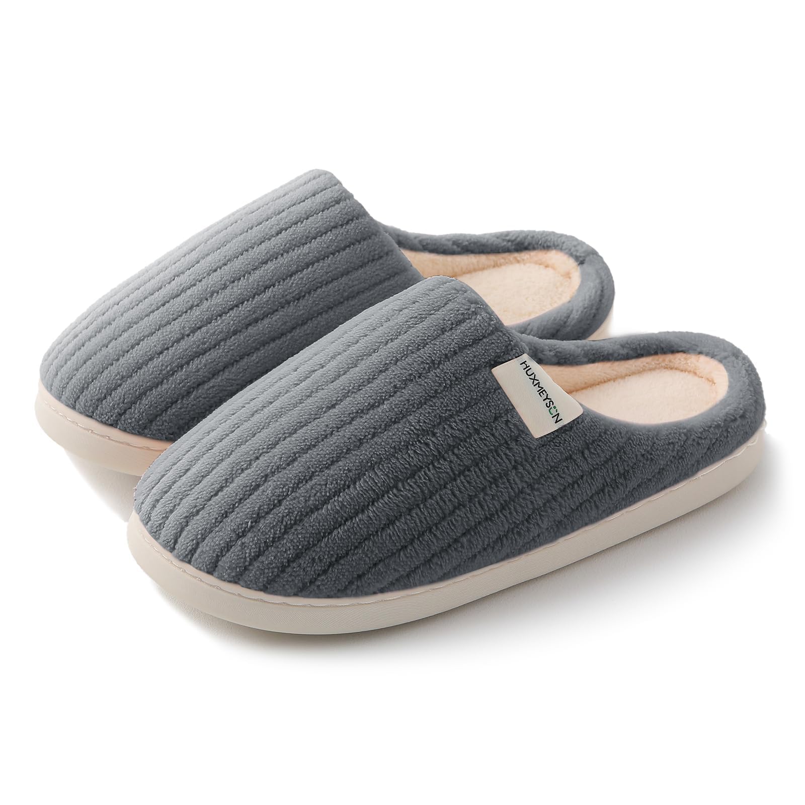 HUXMEYSON Slippers for Women, Warm Memory Foam Comfy House Slippers with Anti-Skid Rubber Sole for Indoor and Outdoor