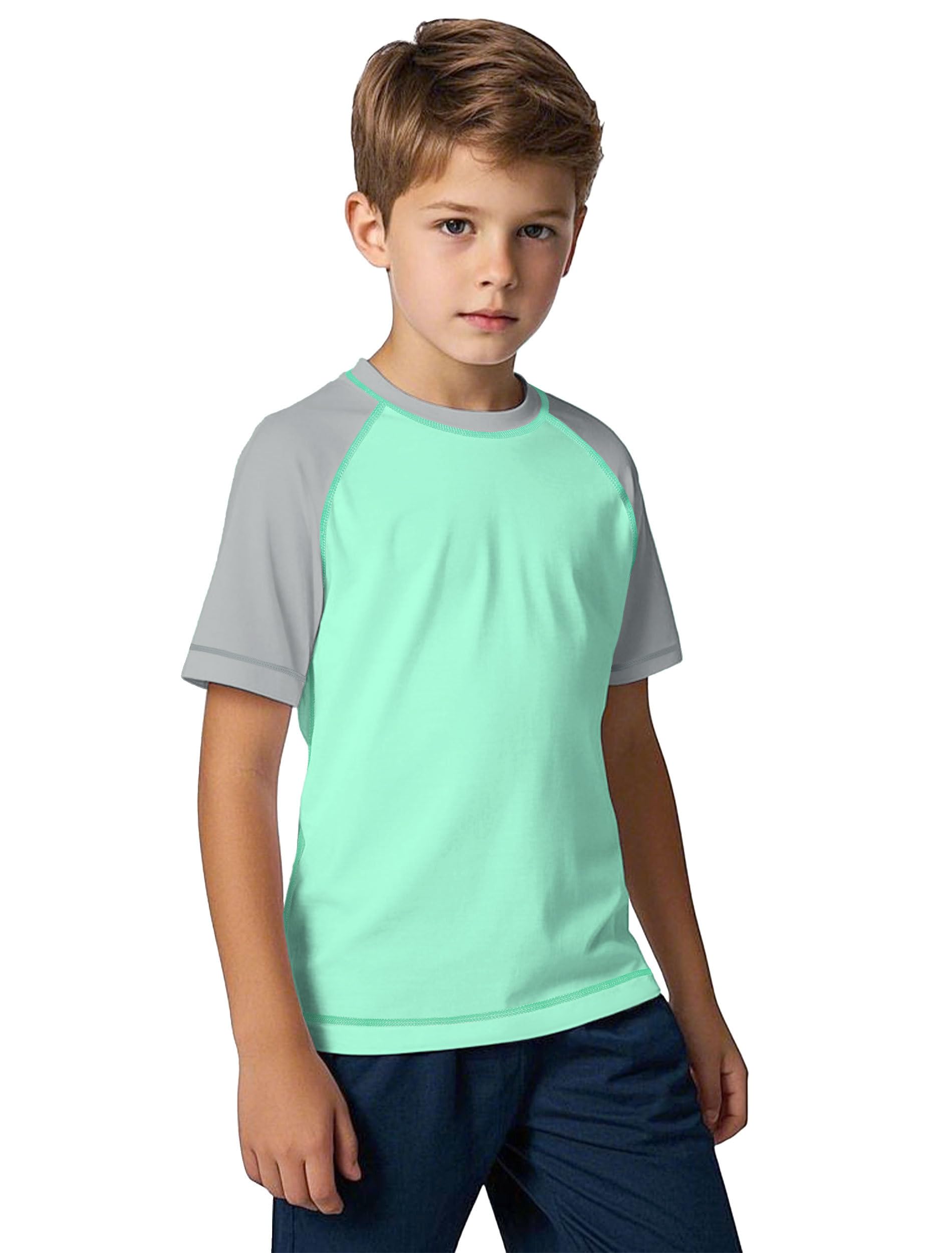 ANGEL CITIZ Jungen Kurzarm Rundhals Badeshirt UV Kinder Rashguard UPF 50+ Schwimmshirt Kinder 125-155
