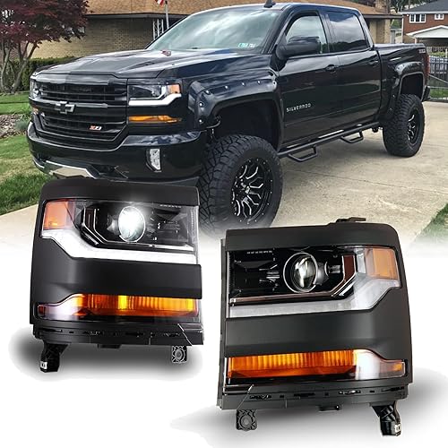 WOLFSTORM Faro delantero HID para Chevy Silverado 1500 2016-2019, diseño de proyecto de luz diurna LED, montaje de faros delanteros para camioneta