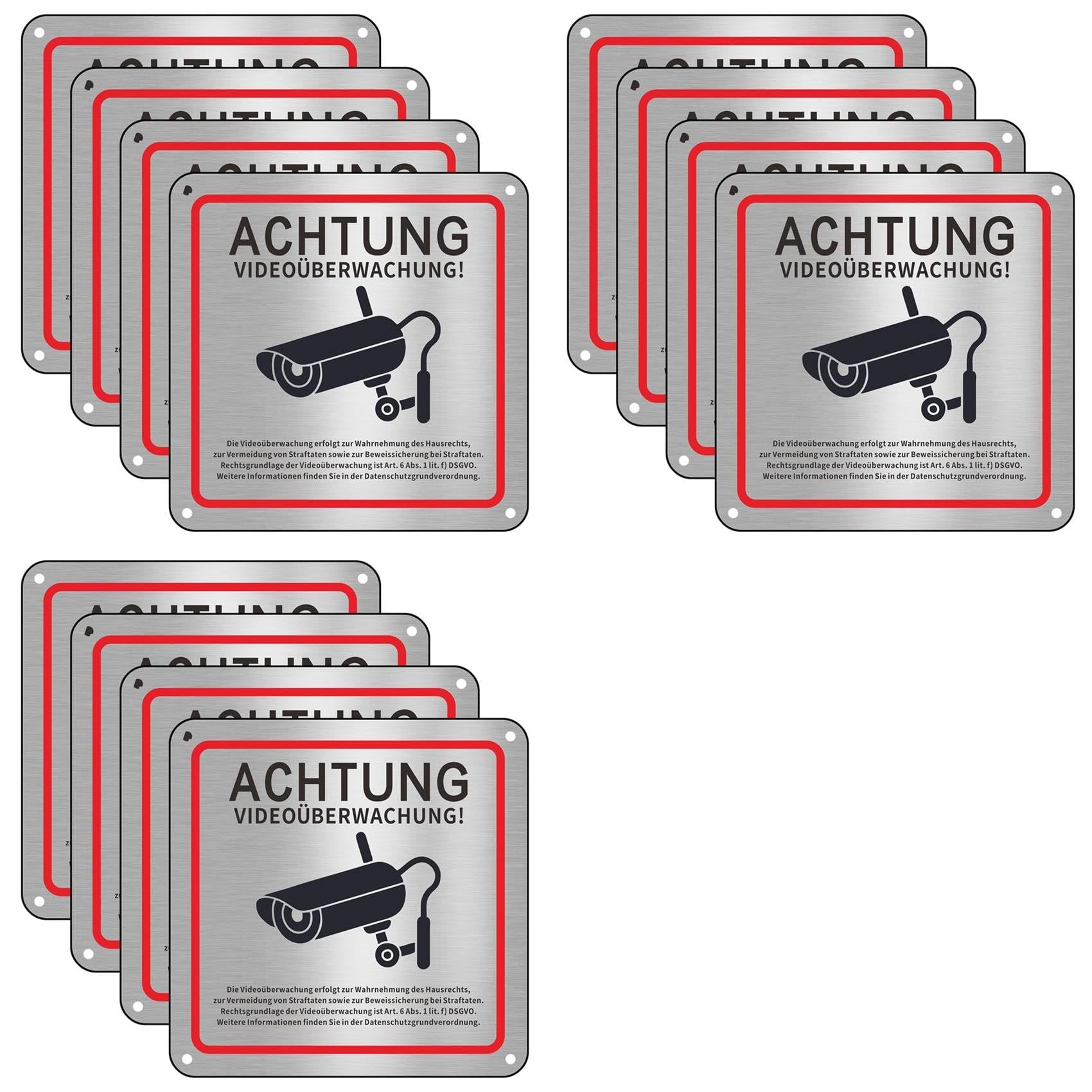 Jnchdghwa Video Surveillance Sign, Video Surveillance Private Property, 15 X 15 cm Metal Warning Video Surveillance Sign 12pack