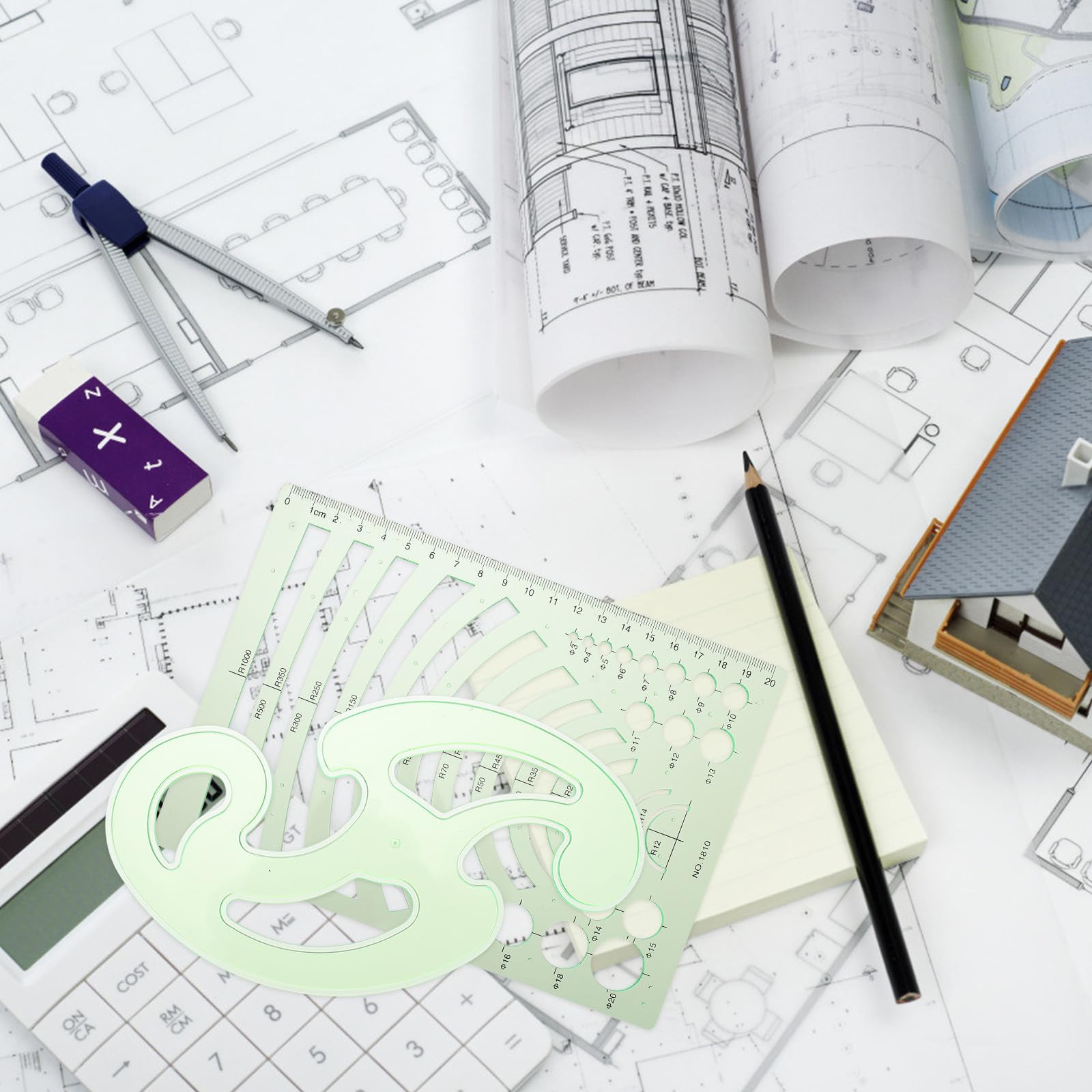 Plantillas de Dibujo Geométrico Huecas Pet 13 Piezas para Hacer Tú Mismo, Reglas de Medición para Dibujo Técnico y Artístico, Herramientas para Escuela y Oficina