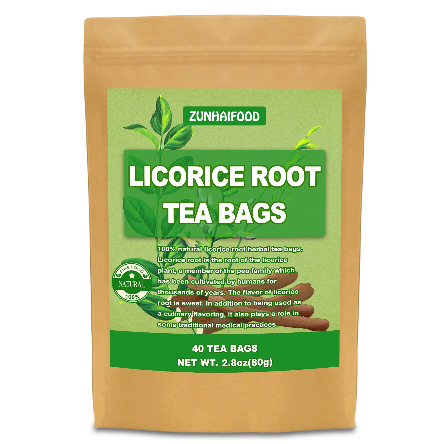 Natural Licorice Root Tea Bags, 40 Tea Bags, 100 Pure