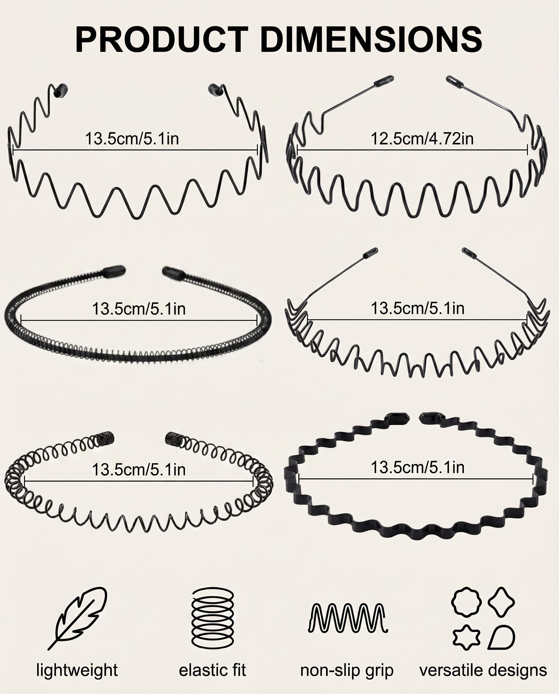 6 pezzi cerchietto capelli donna e uomo unisex con design ondulato, fascia elastica per sport, allenamento, yoga, uso quotidiano e attività all'aperto
