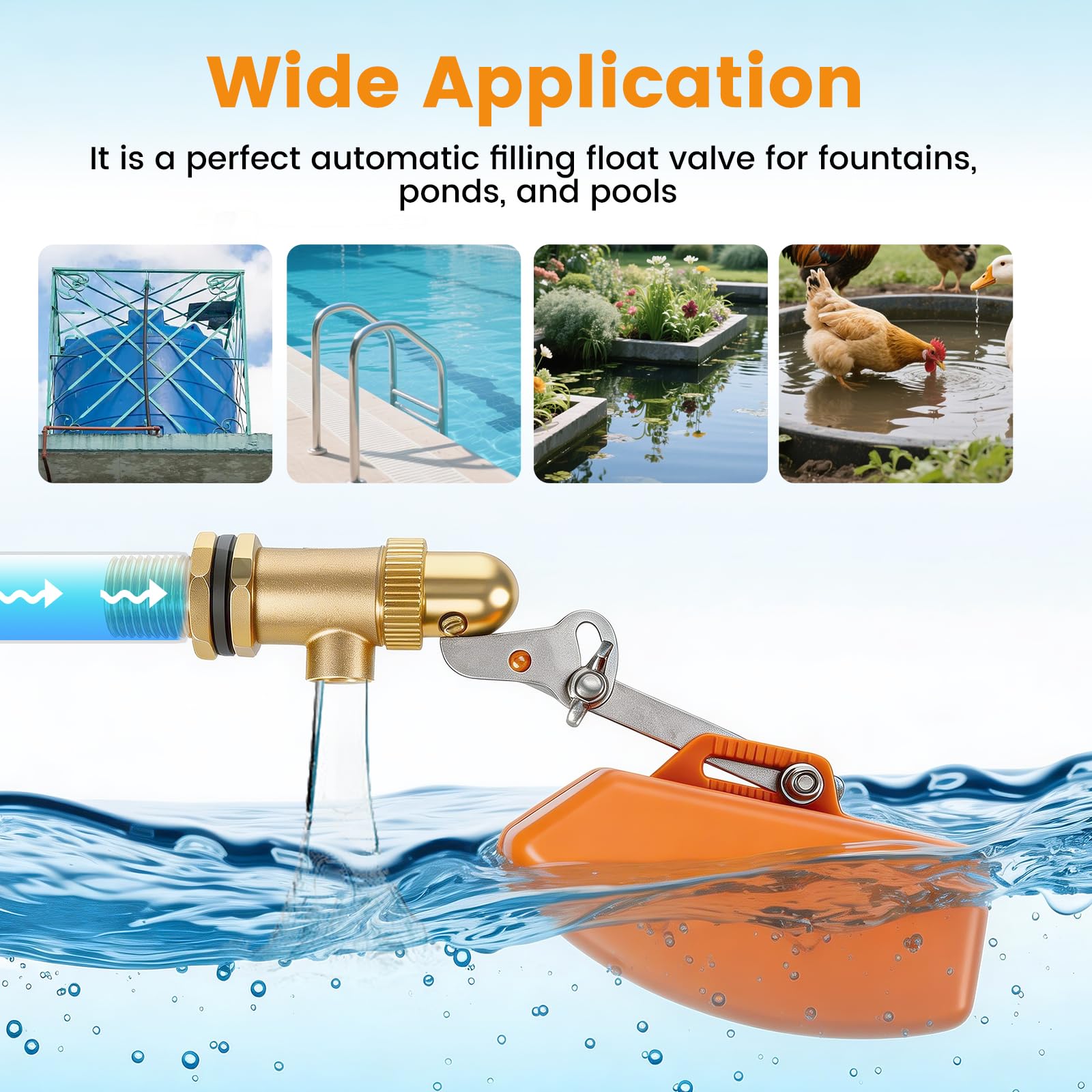 3/4" Schwimmerventil Aus Messing 3/4 Zoll Ventil mit Schwimmer mit verstellbarem Arm Auto Fill Feed Befeuchter Für Automatische Viehtränken Wassertank Aquarien (Orange)