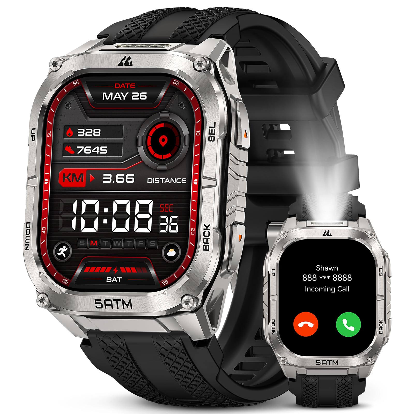 Kospet Direct KOSPET Tank M4C Smart Watch for Men, Rugged Outdoor GPS Smartwatch, Built-in LED Flashlight, 5ATM Waterproof, Long Battery Life, Walkie-Talkie & Bluetooth Calls, 24/7 Heart Rate & Sleep Monitor