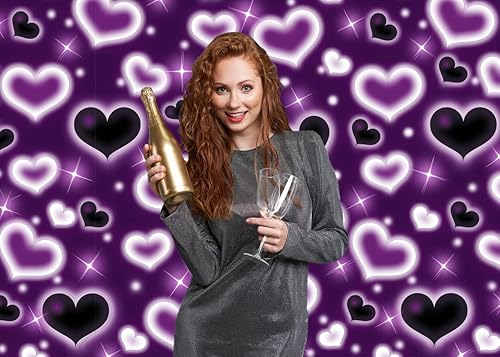 Miniatura 5 de LYCGS Telón de fondo de fotos de corazón morado de 7 x 5 pies, telón de fondo de los años 90 para sesión de fotos, telón de fondo para sesión de