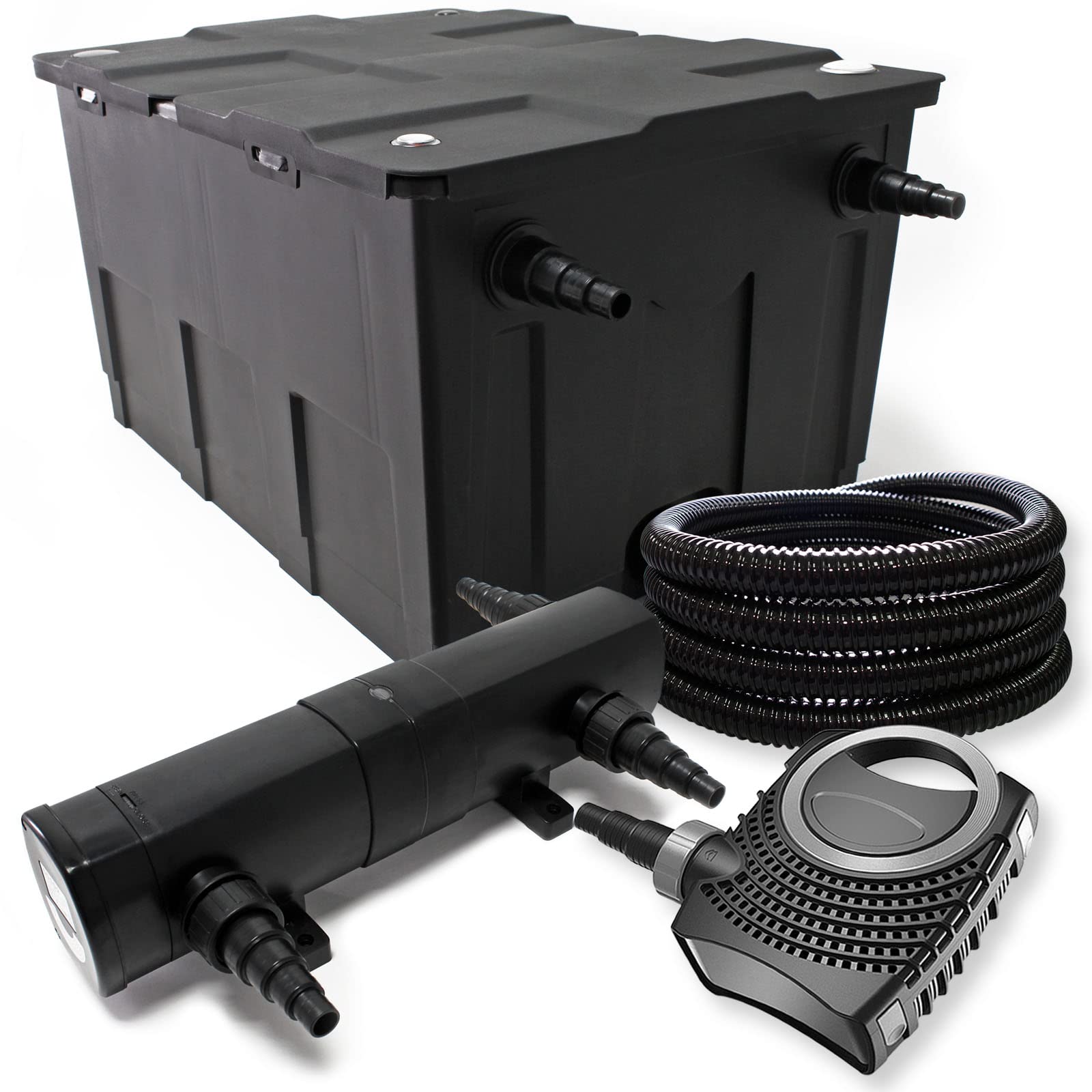 Wiltec CBF-550 Teichfilter bis 60000 L NEO10000 SuperECO Teichpumpe 10000l/h 80W CUV-218 UVC Klärer 18W 25m Teichschlauch 25 mm