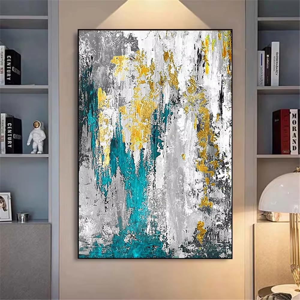 AEFOUU Canvas Wall Art Print Abstract Gold Grey Green Textured Canvas Picture Wall Art Poster Painting for Living Room Home Decor(20x35cm/8x14in/Internal Frame)