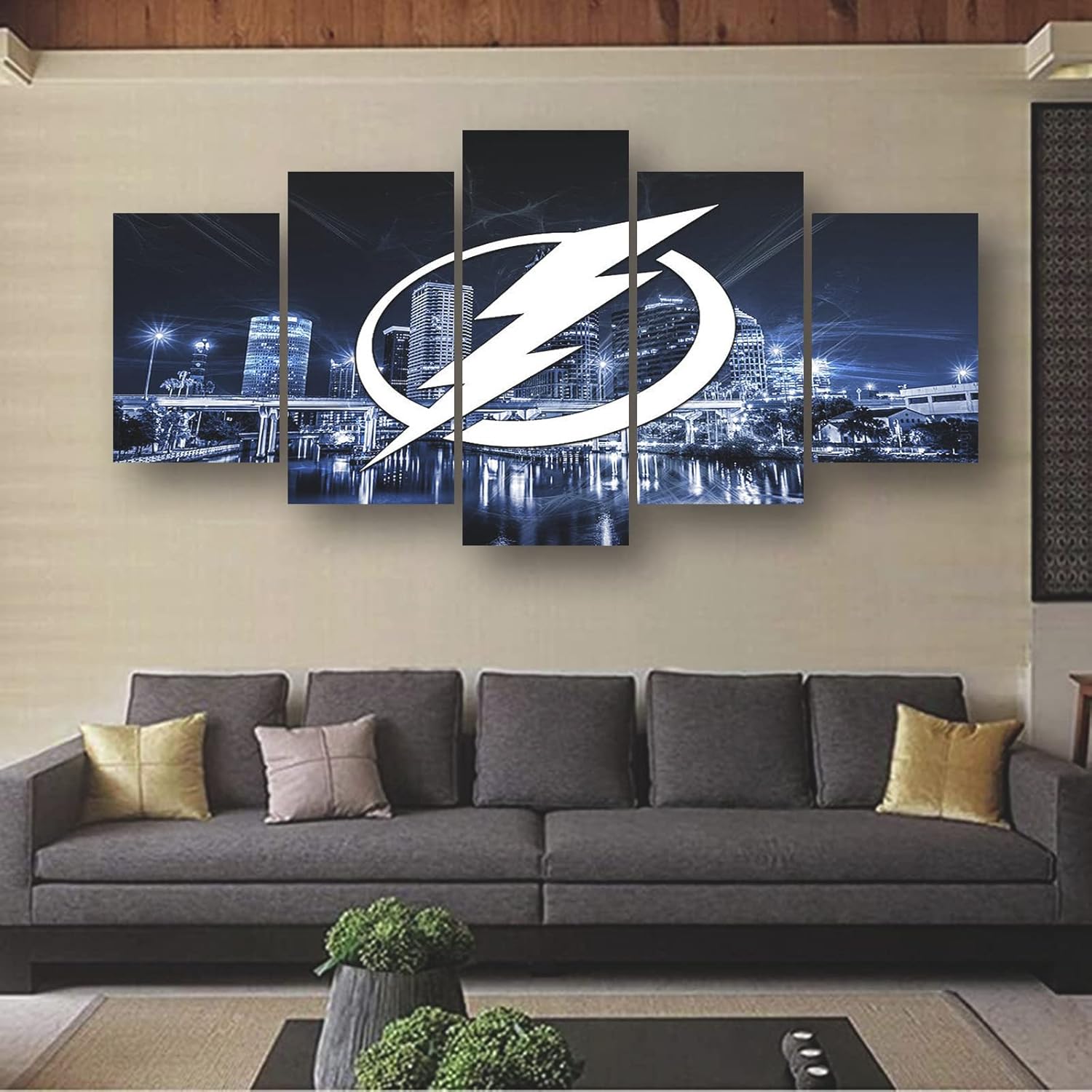 Tampa Bay Lightning Poster Ice Hockey Sports Canvas Wall Art Printing Artwork Fans Home Decoration Large Frame Painting Ready to Hang 5 Pieces (Framed,30x40x2pcs+30x60x2pcs+30x80cmx1pcs)