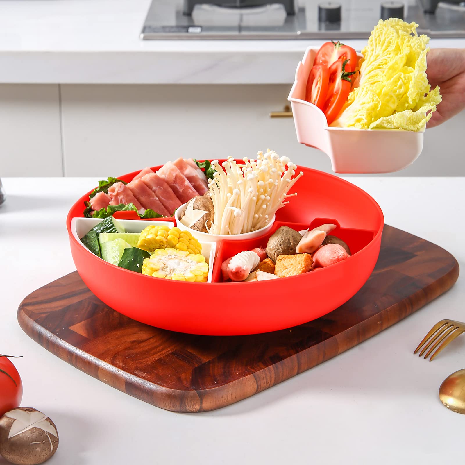 XKXKKE Divided Serving Dishes with Lid,Serving Bowls,Multifunctional Party Snack Tray for Fruits,Nuts,Candies,Crackers,Veggies Red