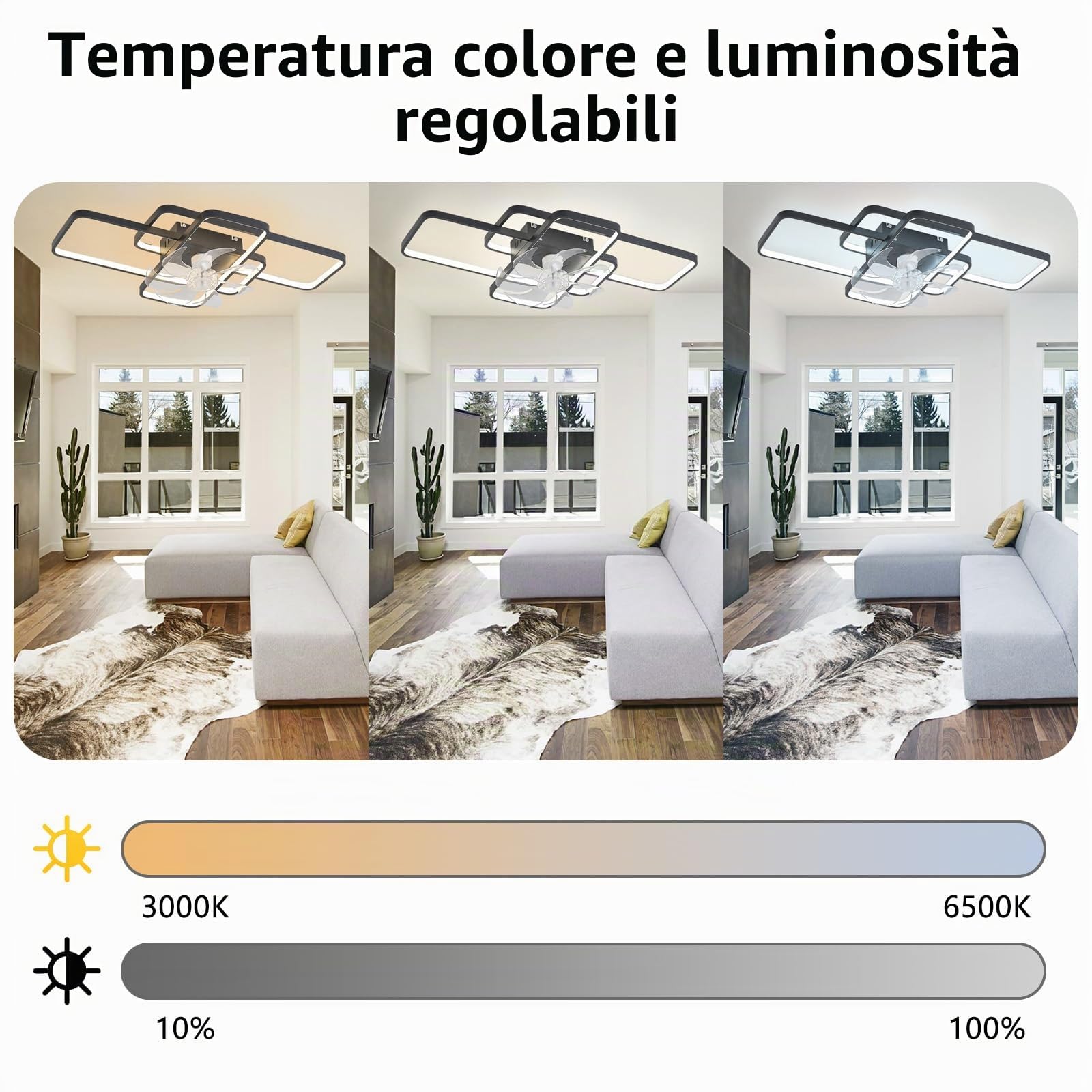 Ventilatore Da Soffitto Con Illuminazione, Ventilatore Da Soffitto A LED 80W Con Telecomando Lampada Ventola Dimmerabile 6 Velocità Del Vento Plafoniera Per Soggiorno Camera Da Letto Luce Nero 72cm