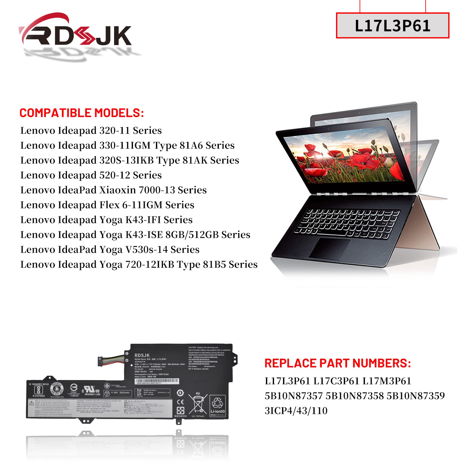 Amazon.com: L17L3P61 L17M3P61 L17C3P61 Laptop Battery for Lenovo
