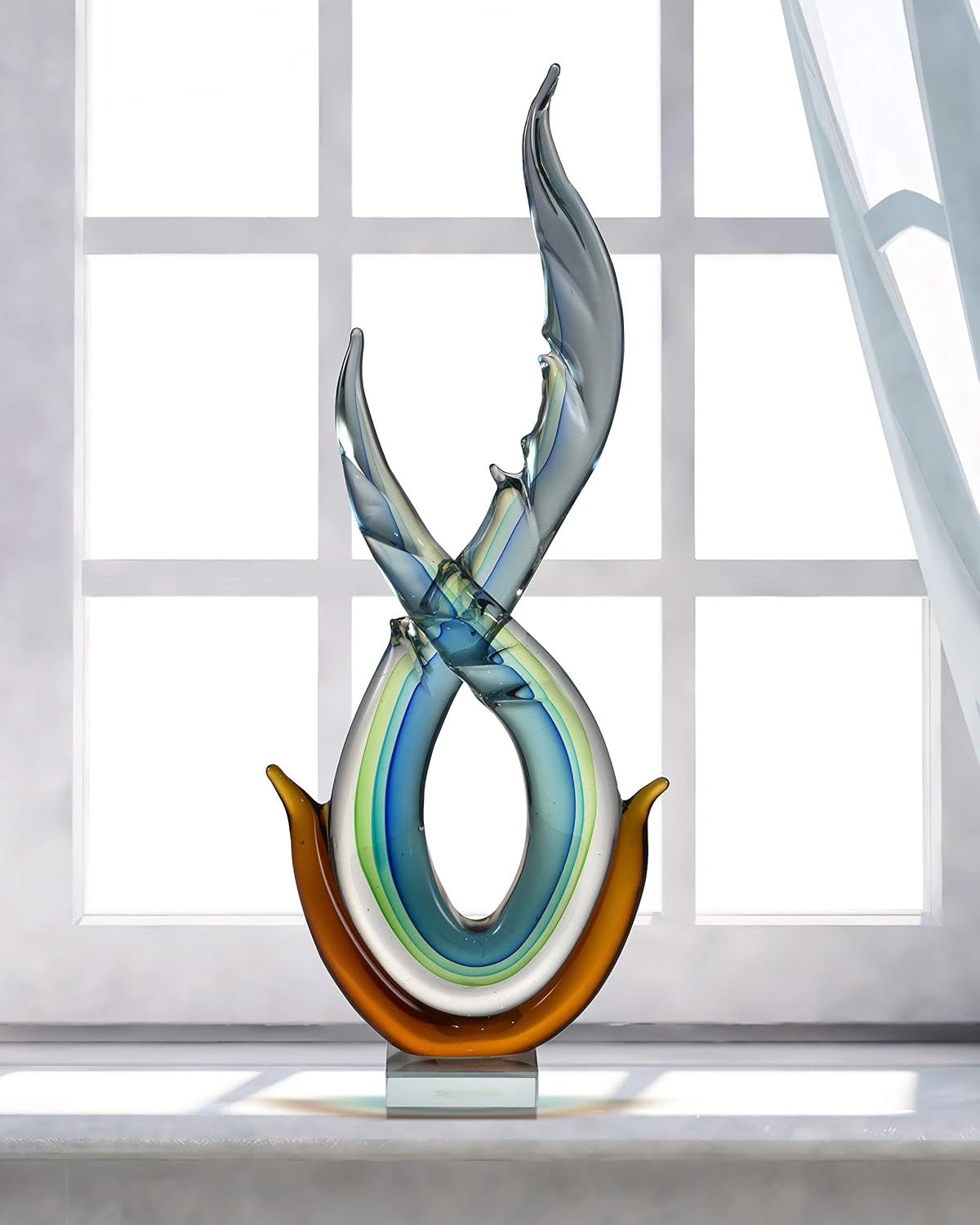 Dale Tiffany AS17012 Handcrafted Art Glass Sculpture, Amber and Aqua
