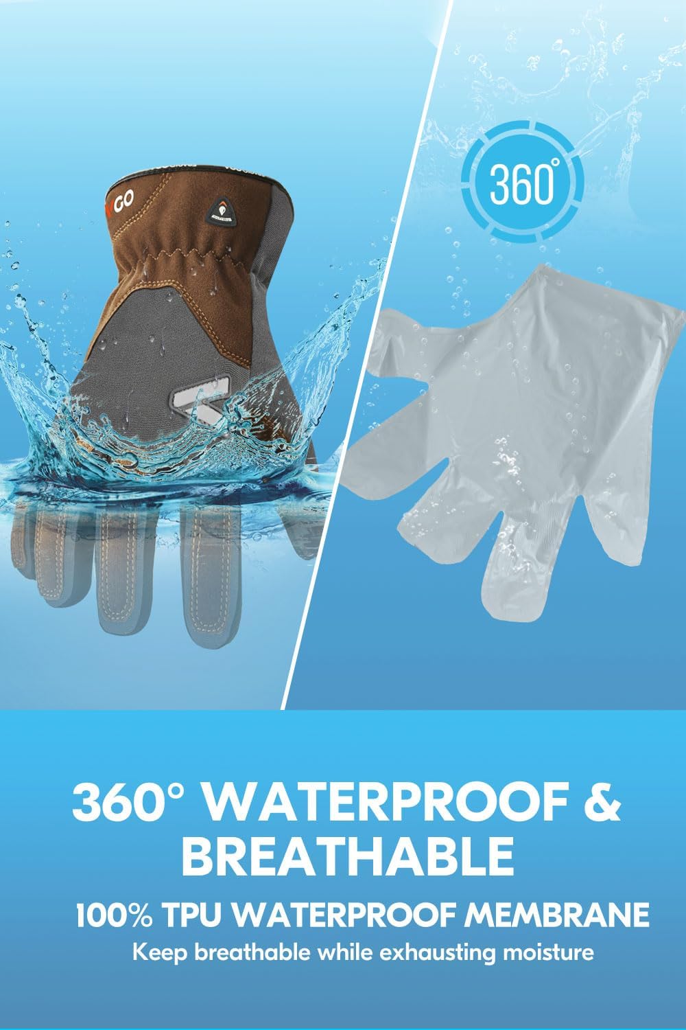 Vgo... Men's Winter Work Gloves,Waterproof Lining,Thorn Proof Safety Gloves,Touchscreen Compatible - Image 4