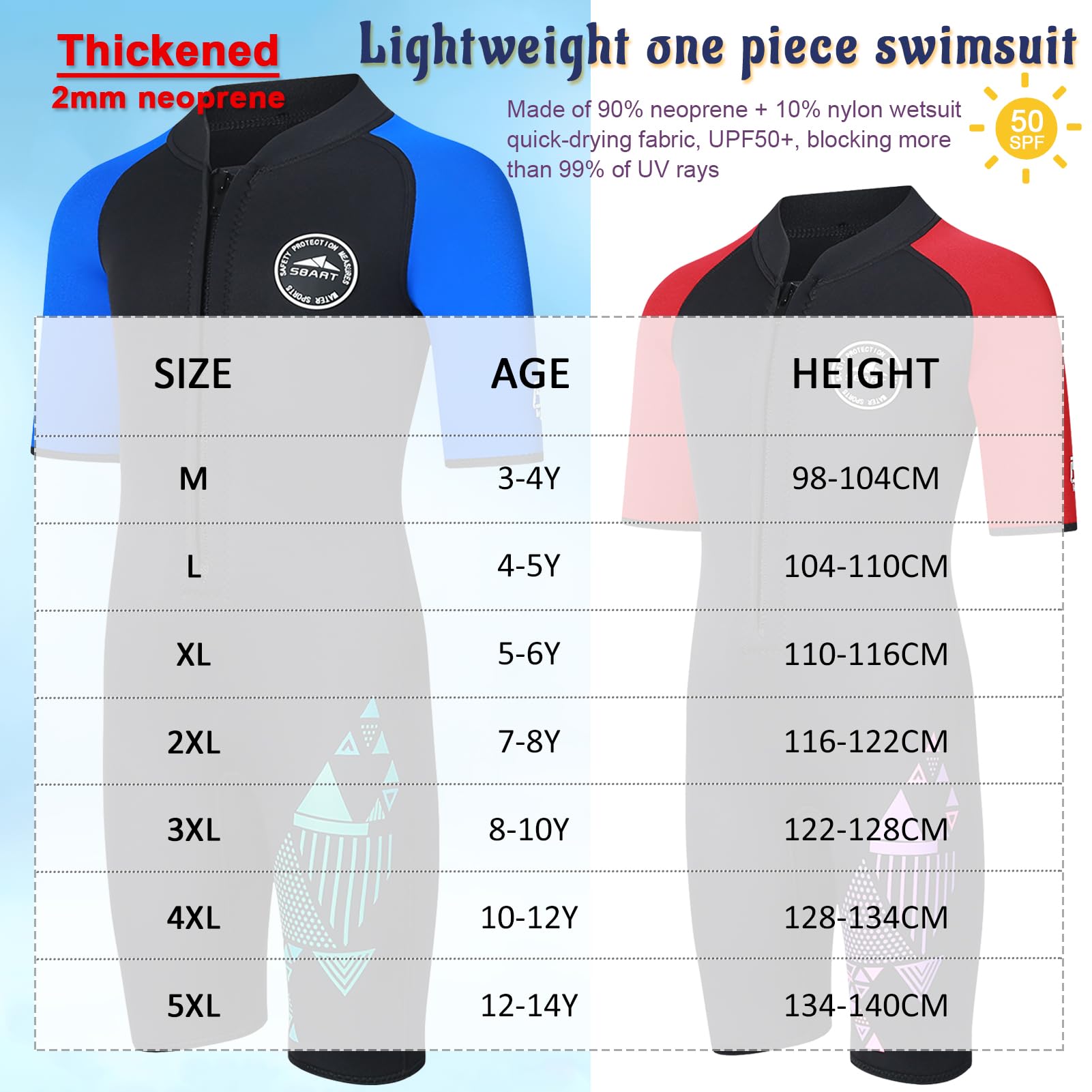 Neoprenanzug Kinder Jungen Mädchen 2mm Neopren Shorty Neoprenanzüge Einteiliger Tauchanzug UV-Schutz Badeanzug Kurzarm Wetsuit
