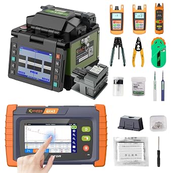 FTTx OTDR Komshine QX43 SM 1310/1550nm 26/24dB Built in Link Map, Power Meter, Light Source+Optical Fiber Fusion Splicer 8s Splice Core Alignment+Fiber Cleaning Tools Cleaner Pen