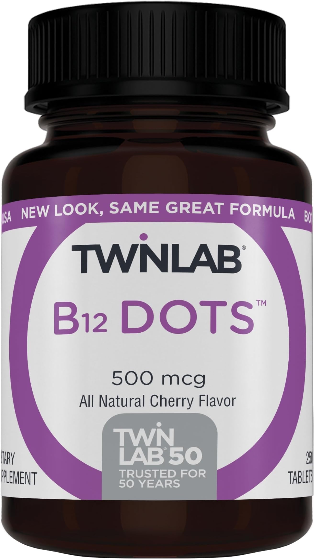 B-12 Dots - Energy Production Support Supplements with Vitamin B12-500 mcg, 250 Tablets