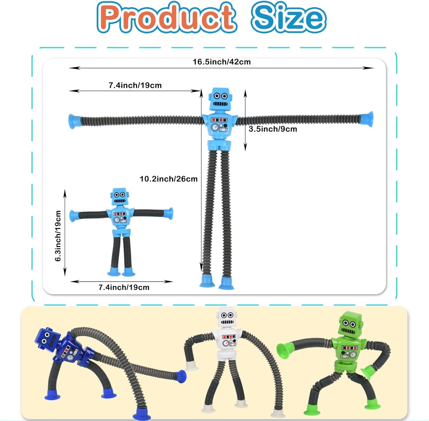 Pop Tubes Fidget Toys, 4-Pack Telescopic Suction Cup Toy for Kids Toddlers, Animal Autism Sensory Toy for Grandkids, Funny Stocking Stuffers for Christmas Birthday Gift (Robot)