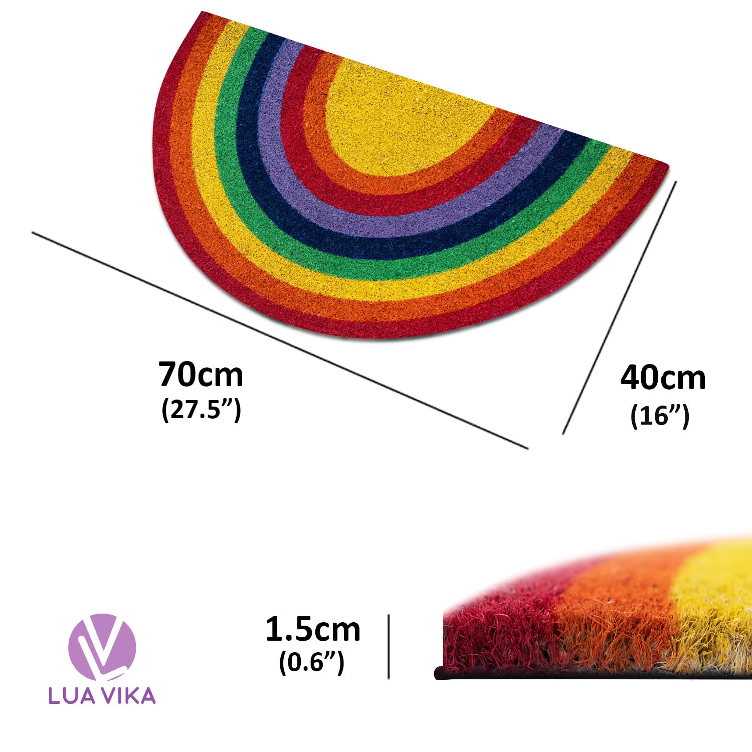 LUA VIKA Coir Doormat - Rainbow - 40x70 cm - Outdoor Door mat - Front Door mat outside - Half moon Doormats outside - Image 3