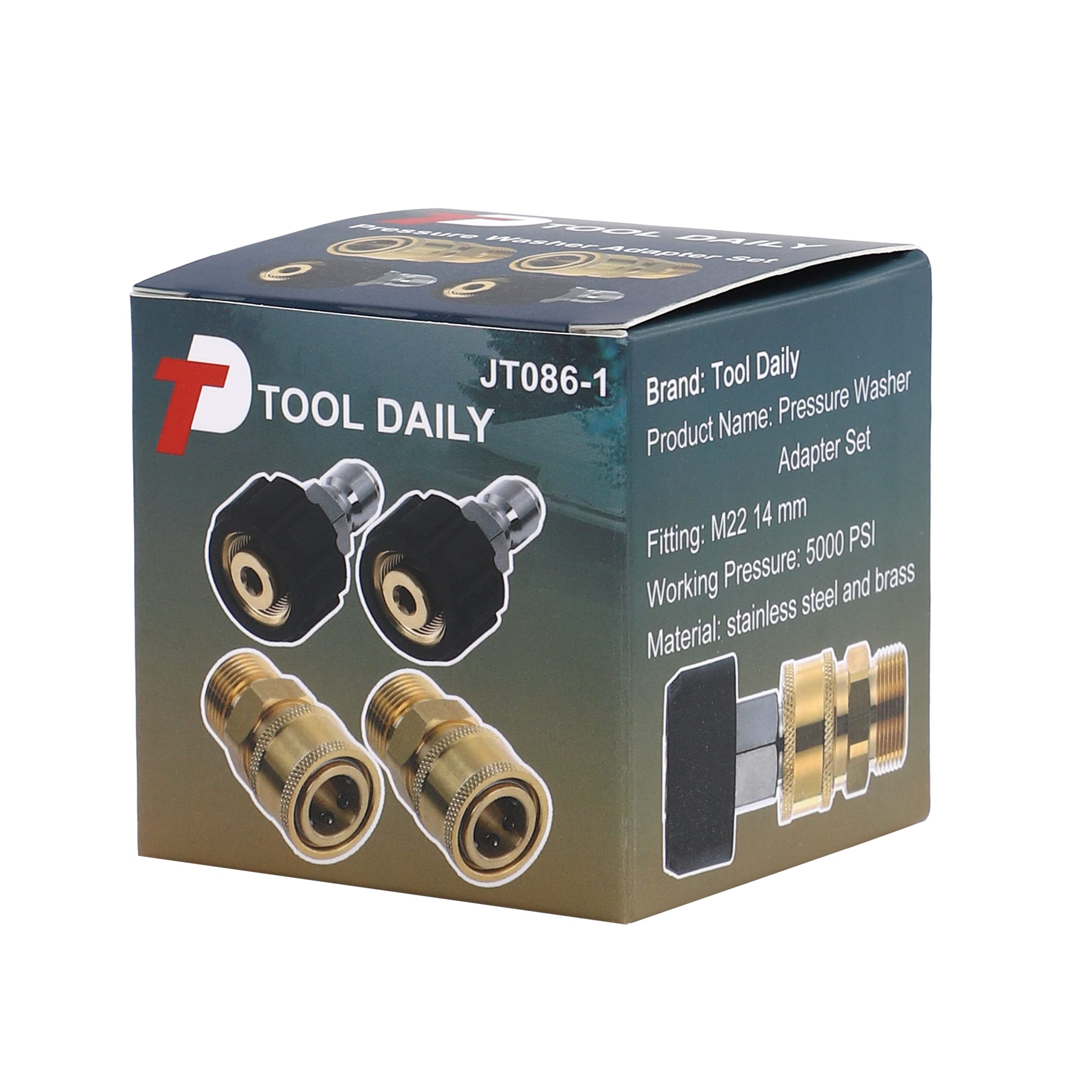 Tool Daily Set di Adattatori per Idropulitrice, Kit Raccordo Rapido, da M22 14mm a Attacco Metrico M22, 5000 PSI (345 Bar), 4 Pz