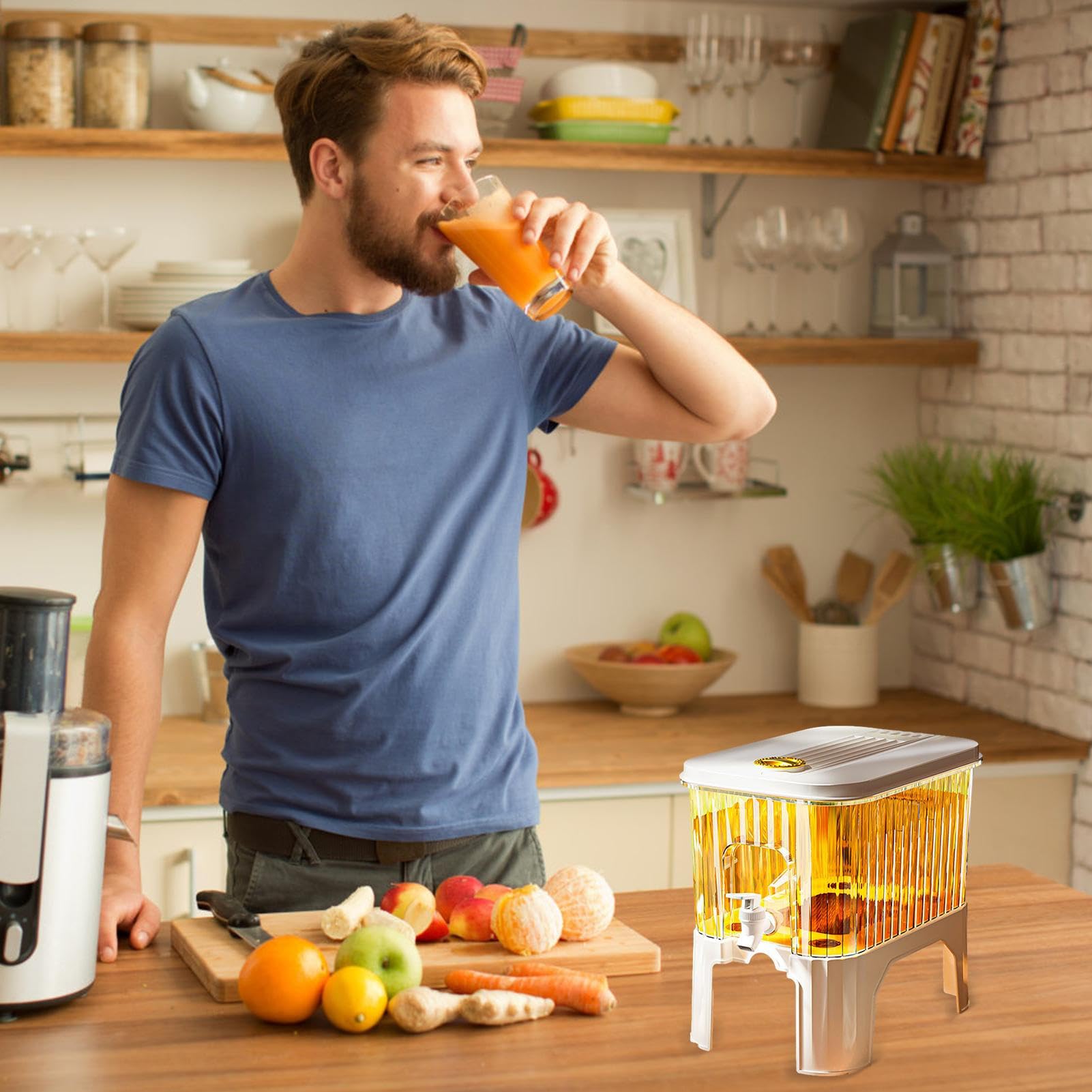 Distributore di bevande da 3/5 L con rubinetto, dispenser di acqua per frigorifero con rubinetto, grande capacità dispenser di bevande in, secchio per acqua ghiacciata ricaricabile con