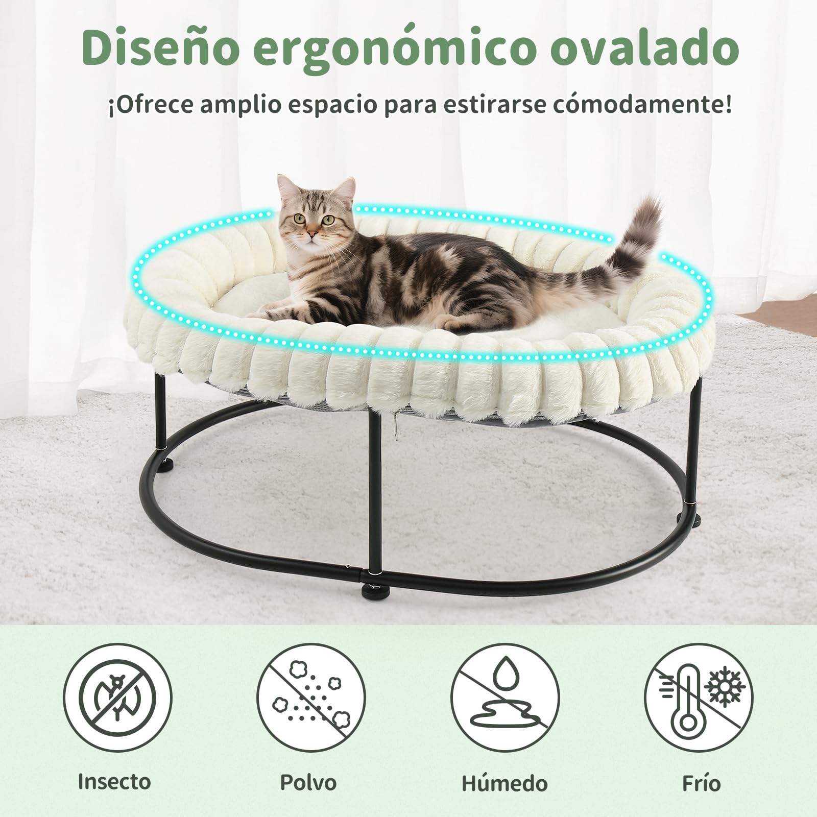 GUUSII HOME Elevada Cama para Hamaca Gato Grande Gatito Sofá Perro Pequeño Silla Mascotas Asiento con Marco de Metal Independiente Cojín Acolchado Lavable Fácil Montaje Cat Bed 58.5*43*21cm (Blanco)