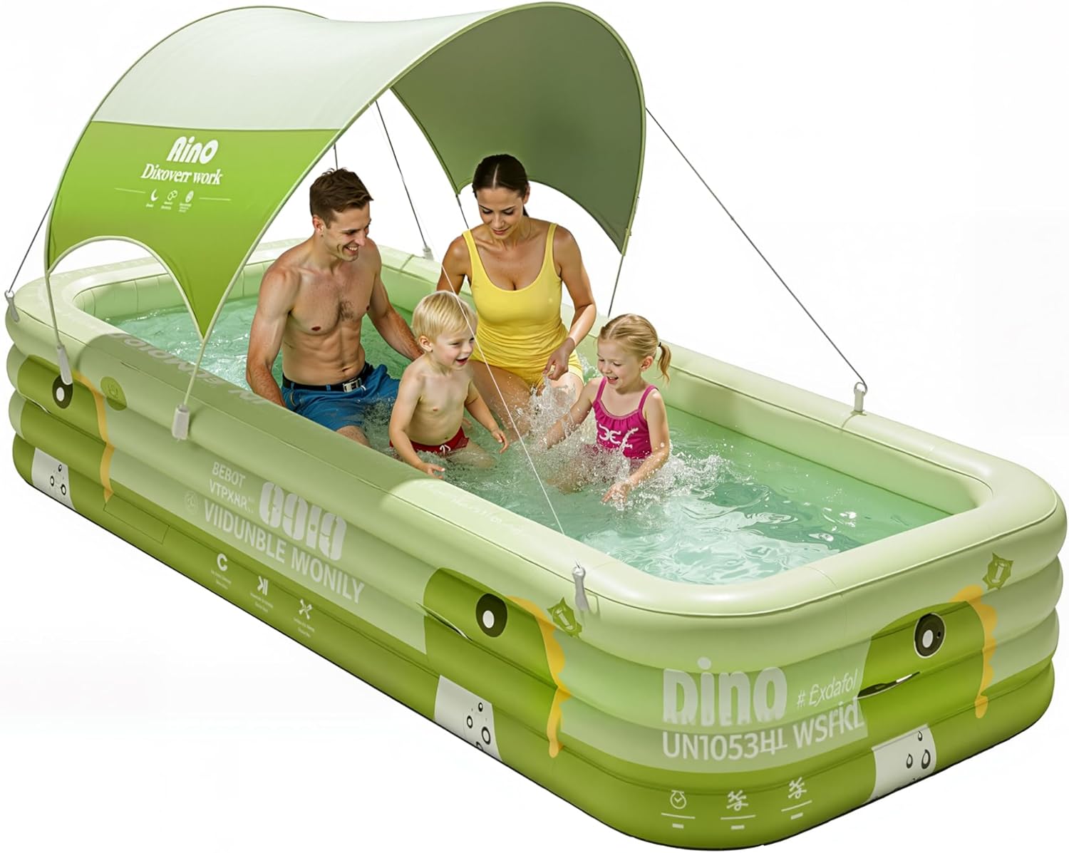 120" Large Inflatable Pool with Removable Canopy, 4-Layer Blow Up Pool (Stronger Than 3-Layer), 0.32mm Heavy Duty PVC, Family Durable Swimming Pool for Adults Kids Pets Backyard Summer Green