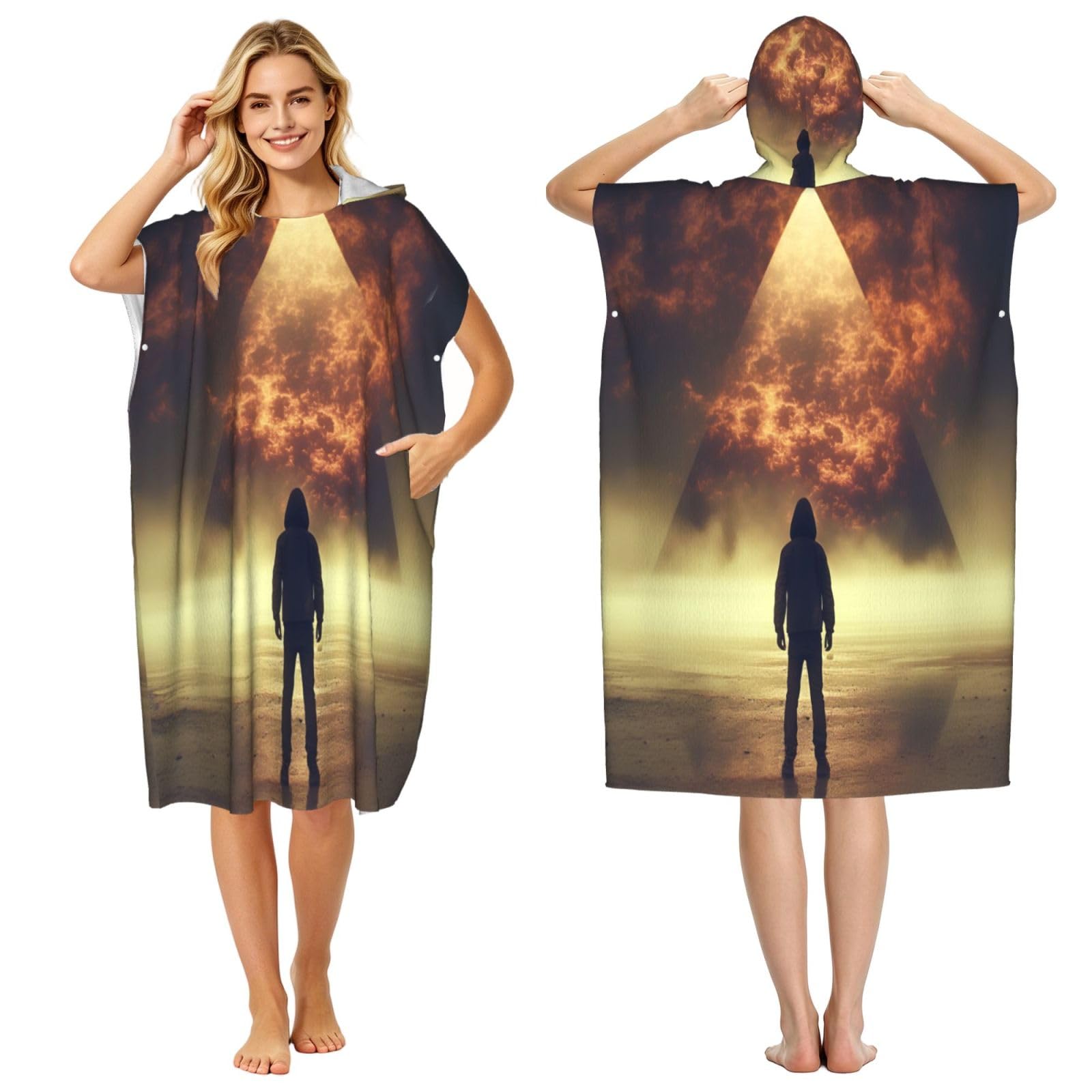DTHKJNLSF Pyramids In Flames Adult Hooded Beach Poncho Towel